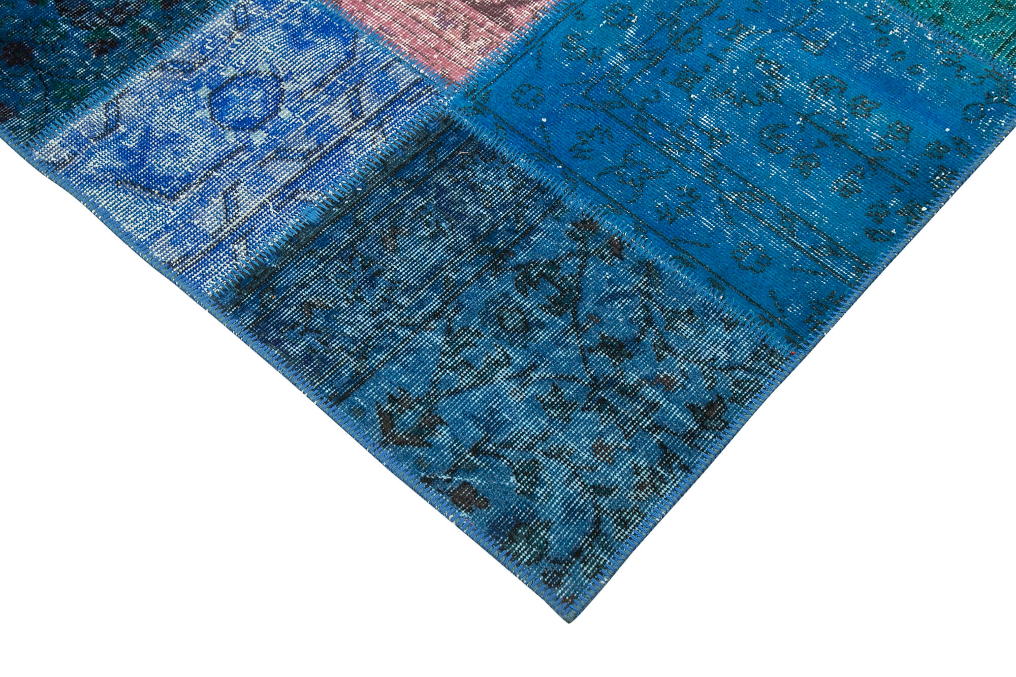 Handmade Patchwork Rug – Blue Area Rug Cotton Wool 6'8''x9'10'' Soft Textured