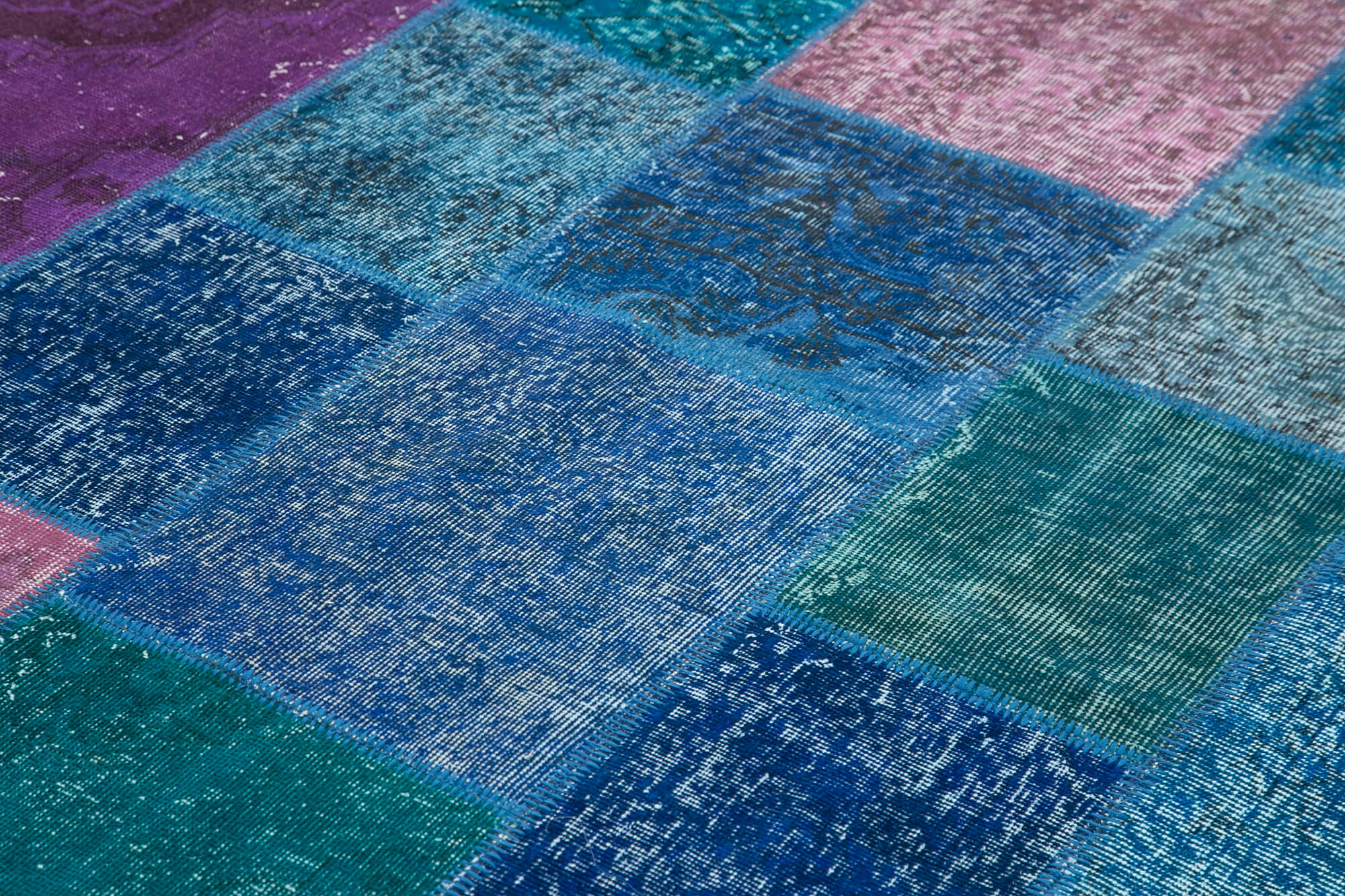 Handmade Patchwork Rug – Blue Area Rug Cotton Wool 6'8''x9'10'' Soft Textured