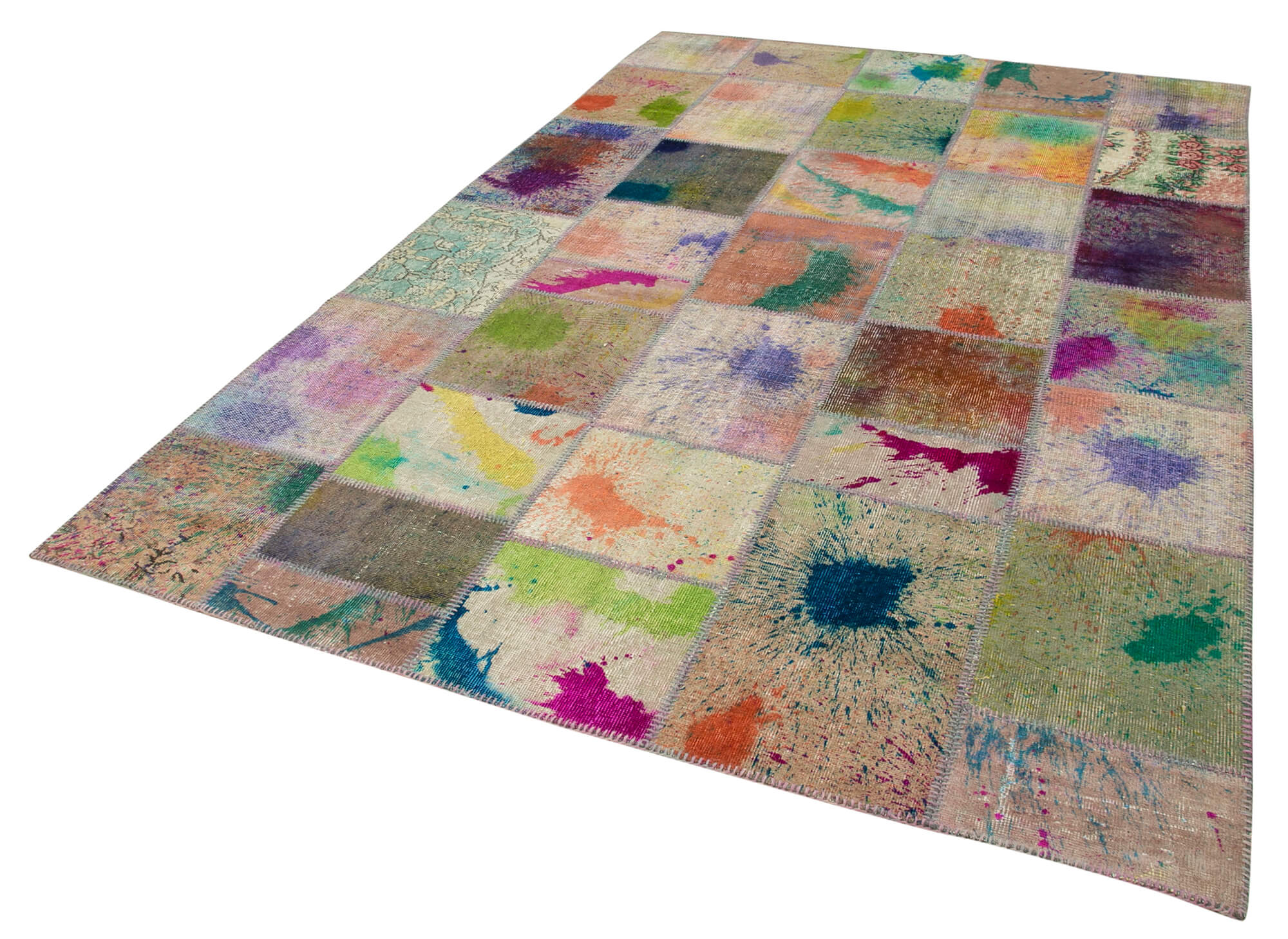 Handmade Wool Area Rug - Kirk Yama Grey Patchwork Cotton Wool Rug 6'6''x9'10''