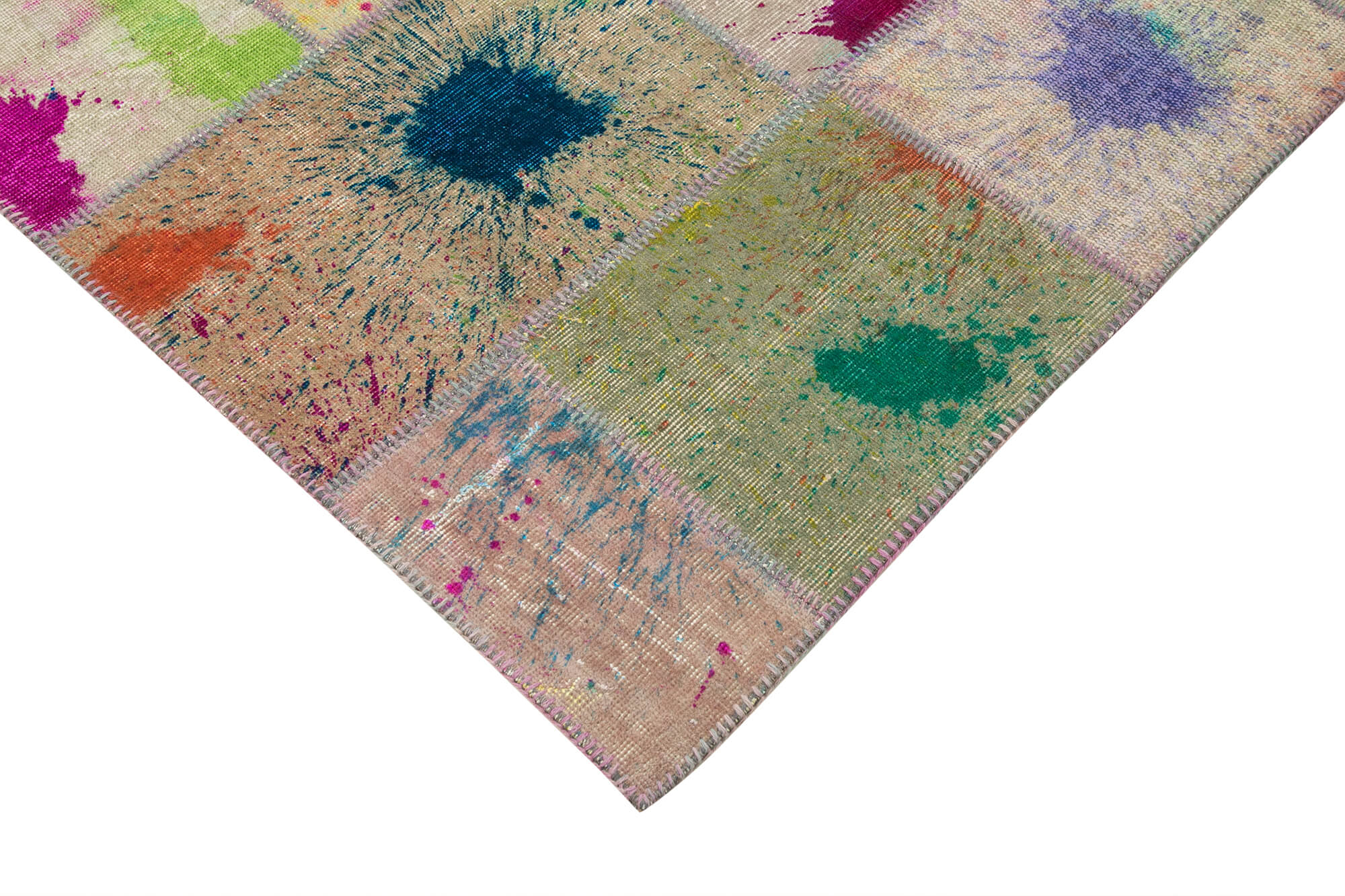 Handmade Wool Area Rug - Kirk Yama Grey Patchwork Cotton Wool Rug 6'6''x9'10''