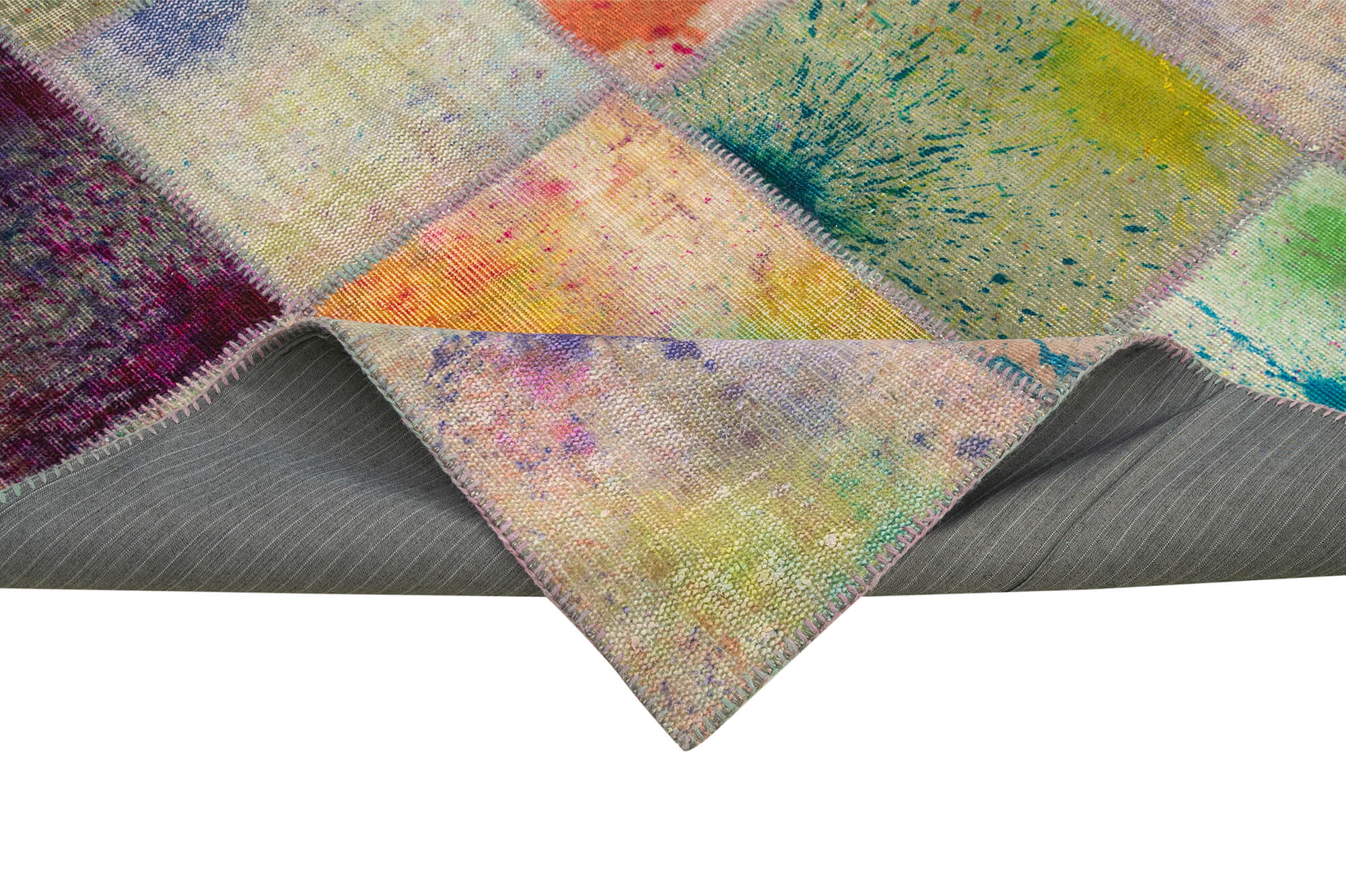 Handmade Wool Area Rug - Kirk Yama Grey Patchwork Cotton Wool Rug 6'6''x9'10''