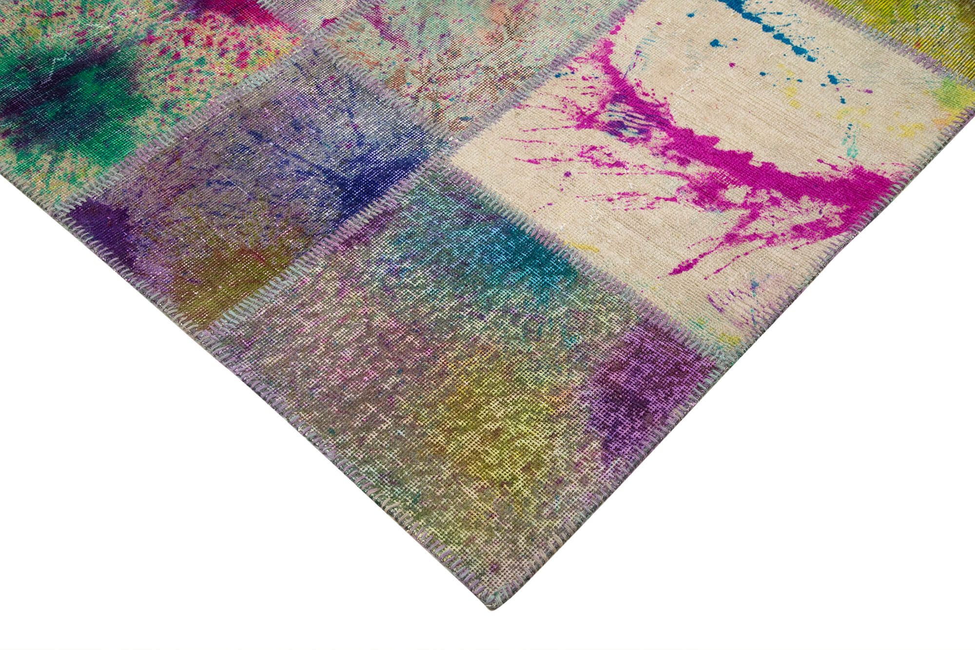 Handmade Area Rug - Kirk Yama Grey Patchwork Cotton Wool Carpet 6'8" x 10'1"