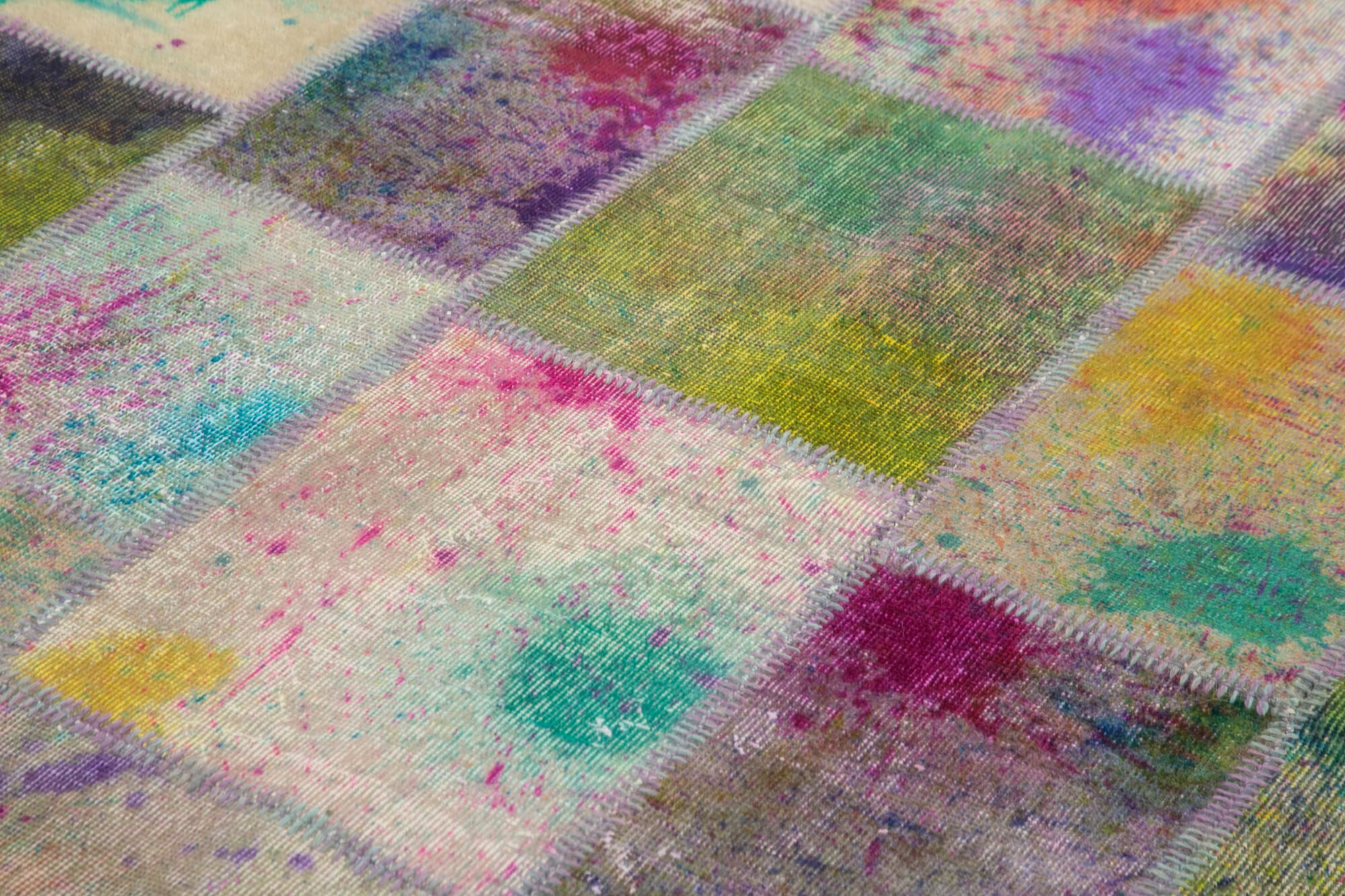 Handmade Area Rug - Kirk Yama Grey Patchwork Cotton Wool Carpet 6'8" x 10'1"