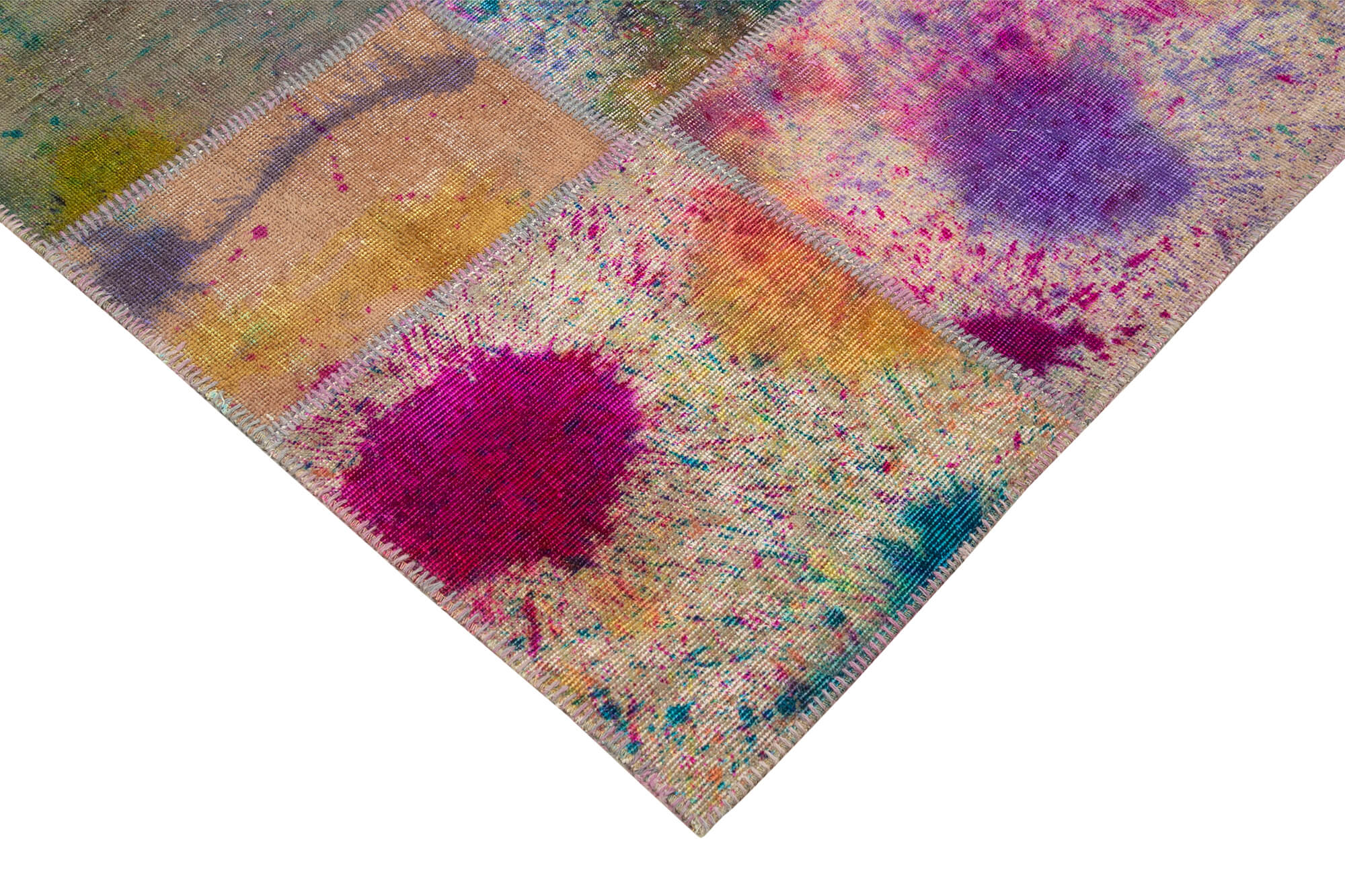 Handmade Patchwork Rug – Grey Patchwork Carpet Cotton Wool Area Rug 6'9" x 9'10"