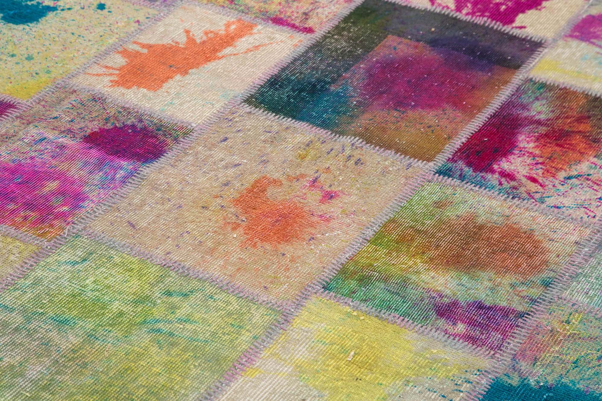 Handmade Patchwork Rug – Grey Patchwork Carpet Cotton Wool Area Rug 6'9" x 9'10"