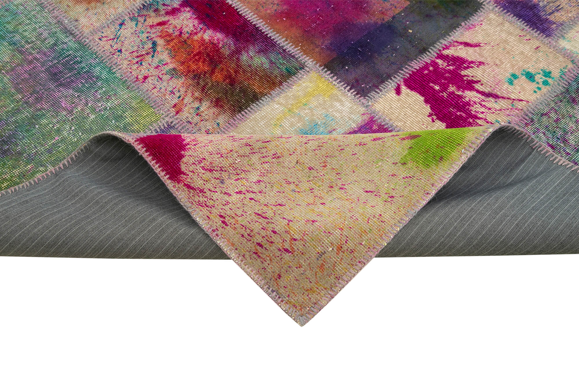 Handmade Patchwork Rug – Grey Patchwork Carpet Cotton Wool Area Rug 6'9" x 9'10"