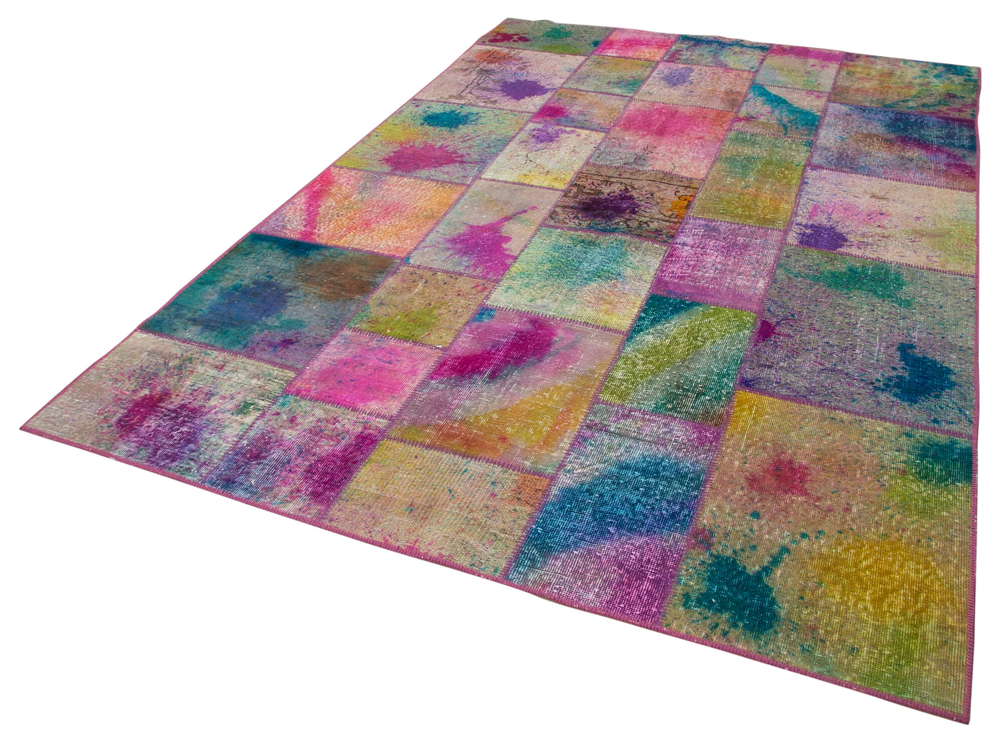Handmade Wool Area Rug - Kirk Yama Grey Patchwork Cotton Wool Rug 6'6''x9'10''