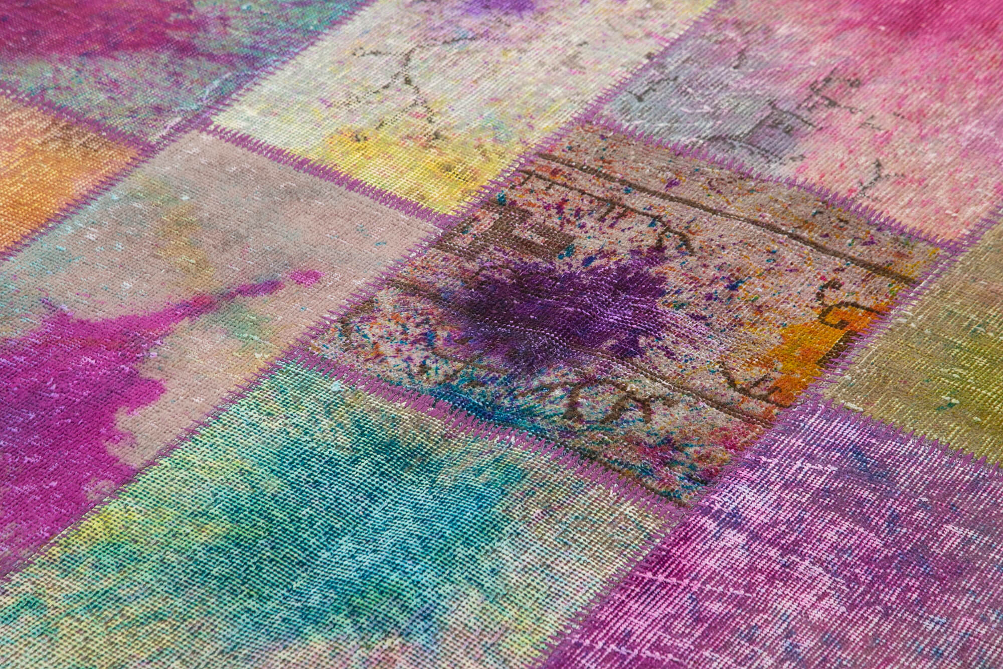 Handmade Wool Area Rug - Kirk Yama Grey Patchwork Cotton Wool Rug 6'6''x9'10''