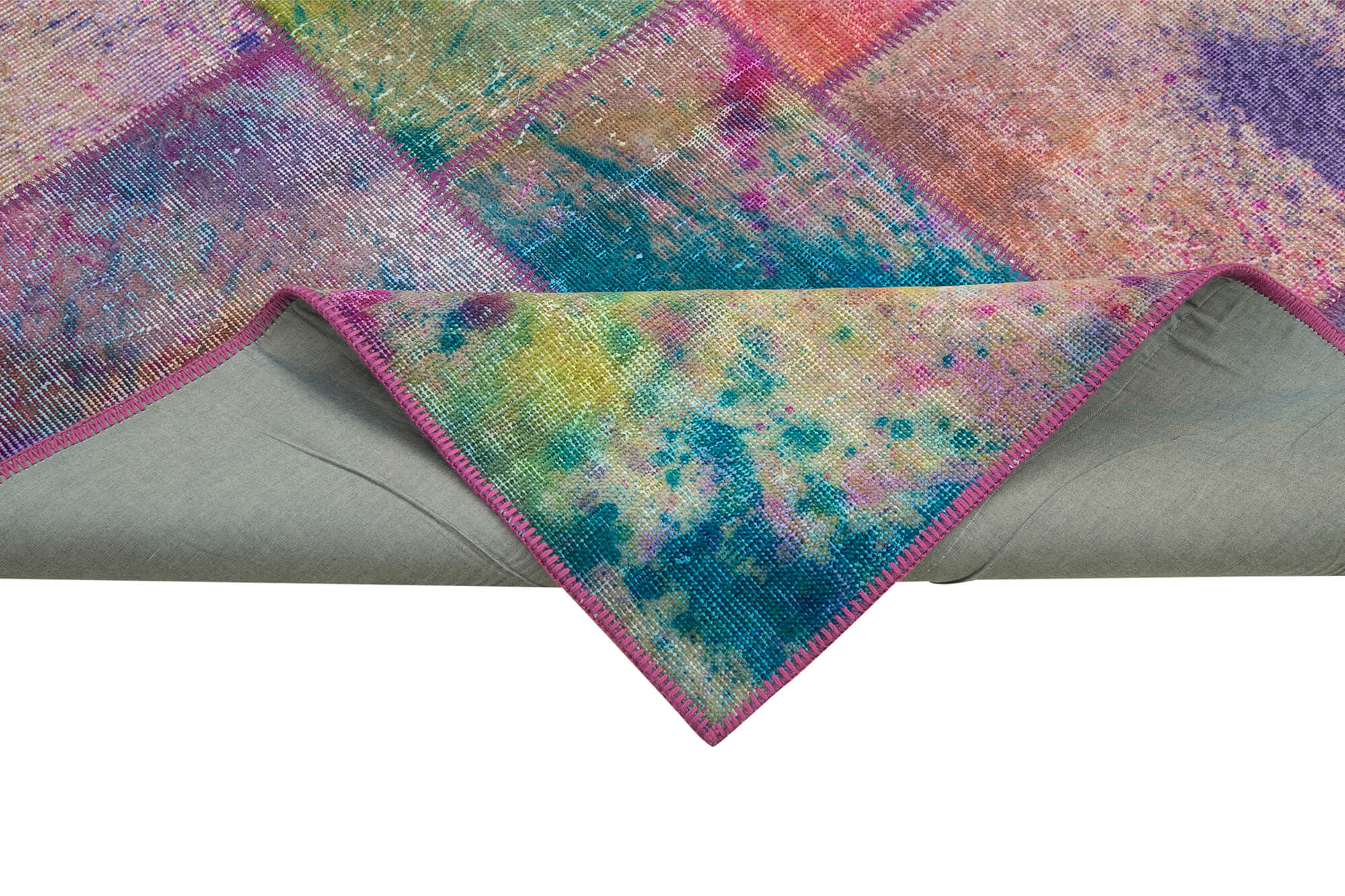 Handmade Wool Area Rug - Kirk Yama Grey Patchwork Cotton Wool Rug 6'6''x9'10''