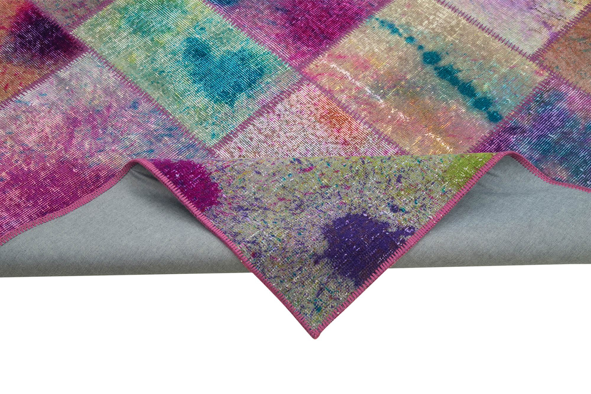 Handmade Area Rug - Kirk Yama Grey Patchwork Cotton Wool Carpet 6'6'' x 9'10''