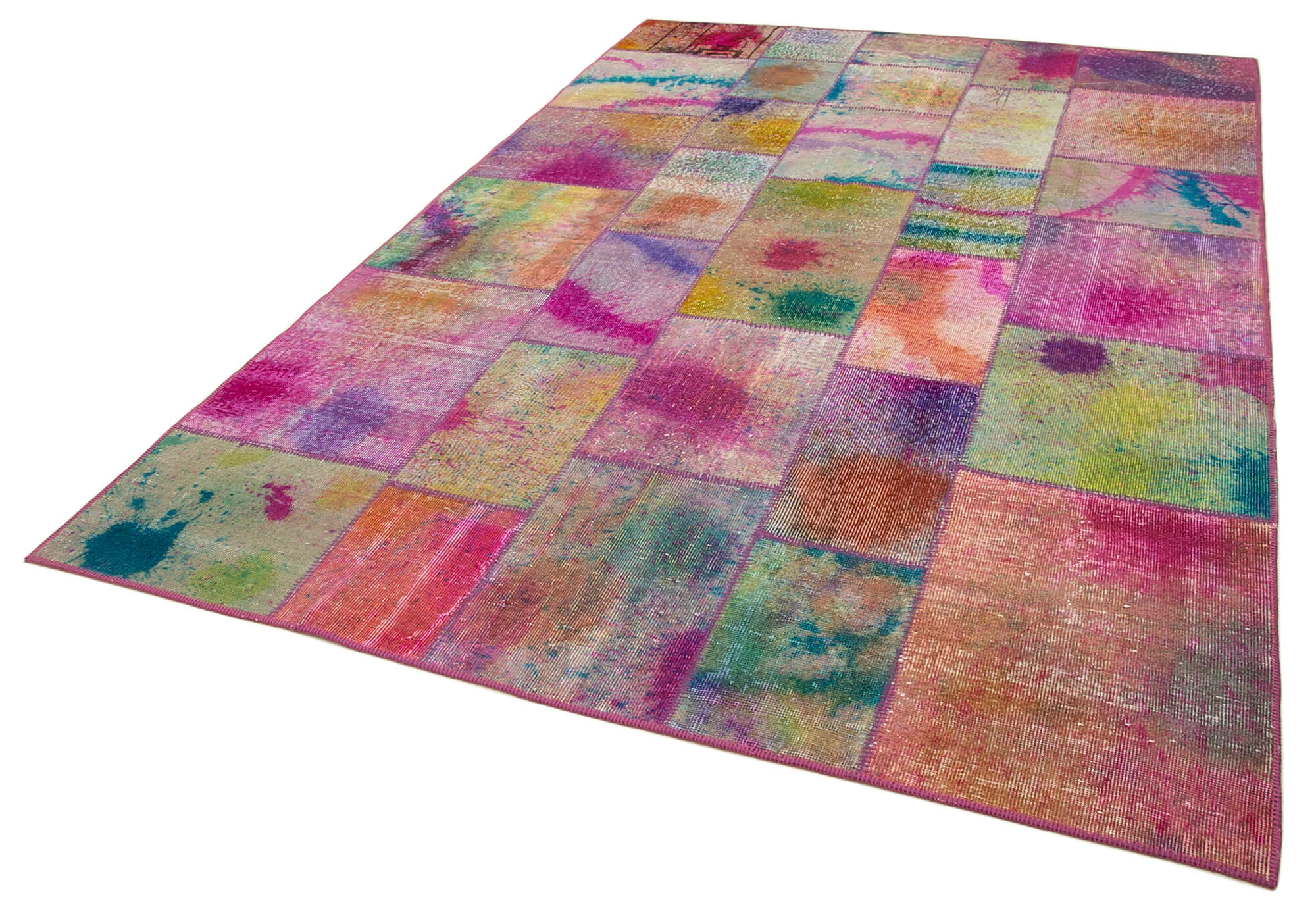 Handmade Wool Area Rug - Kirk Yama Grey Patchwork Cotton Wool Rug 6'6''x9'10''