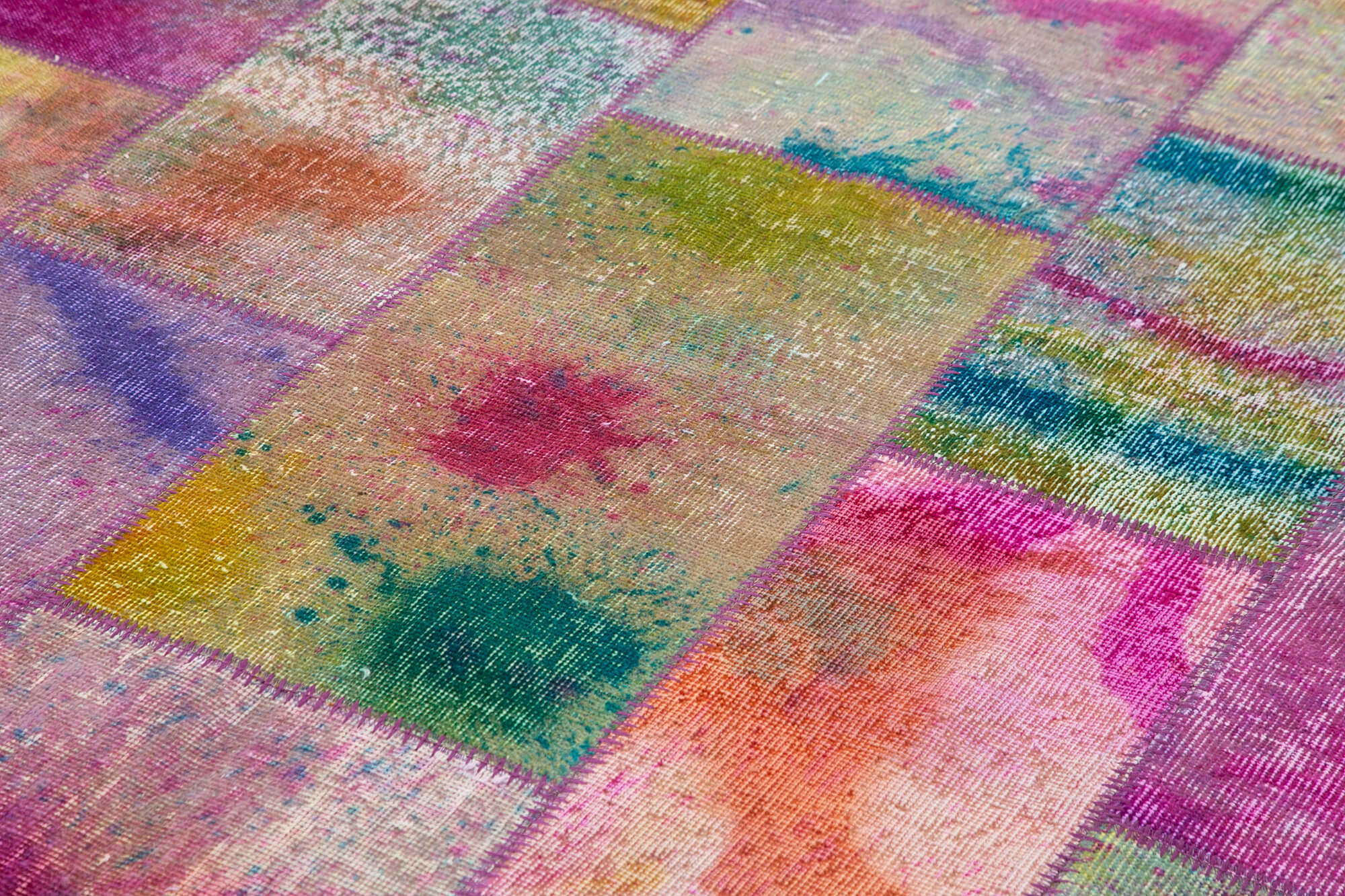 Handmade Wool Area Rug - Kirk Yama Grey Patchwork Cotton Wool Rug 6'6''x9'10''