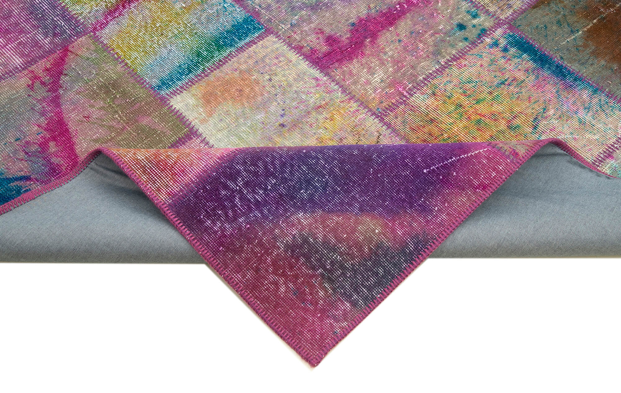 Handmade Wool Area Rug - Kirk Yama Grey Patchwork Cotton Wool Rug 6'6''x9'10''