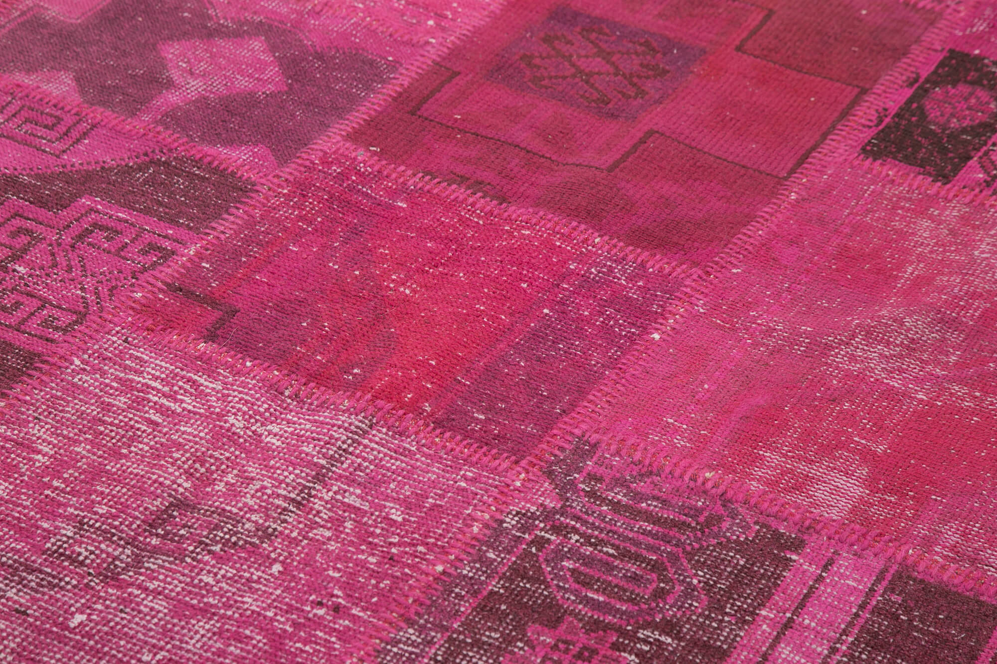 Handmade Patchwork Rug – Pink Patchwork Carpet Cotton Wool Rug 6'6''x9'11''