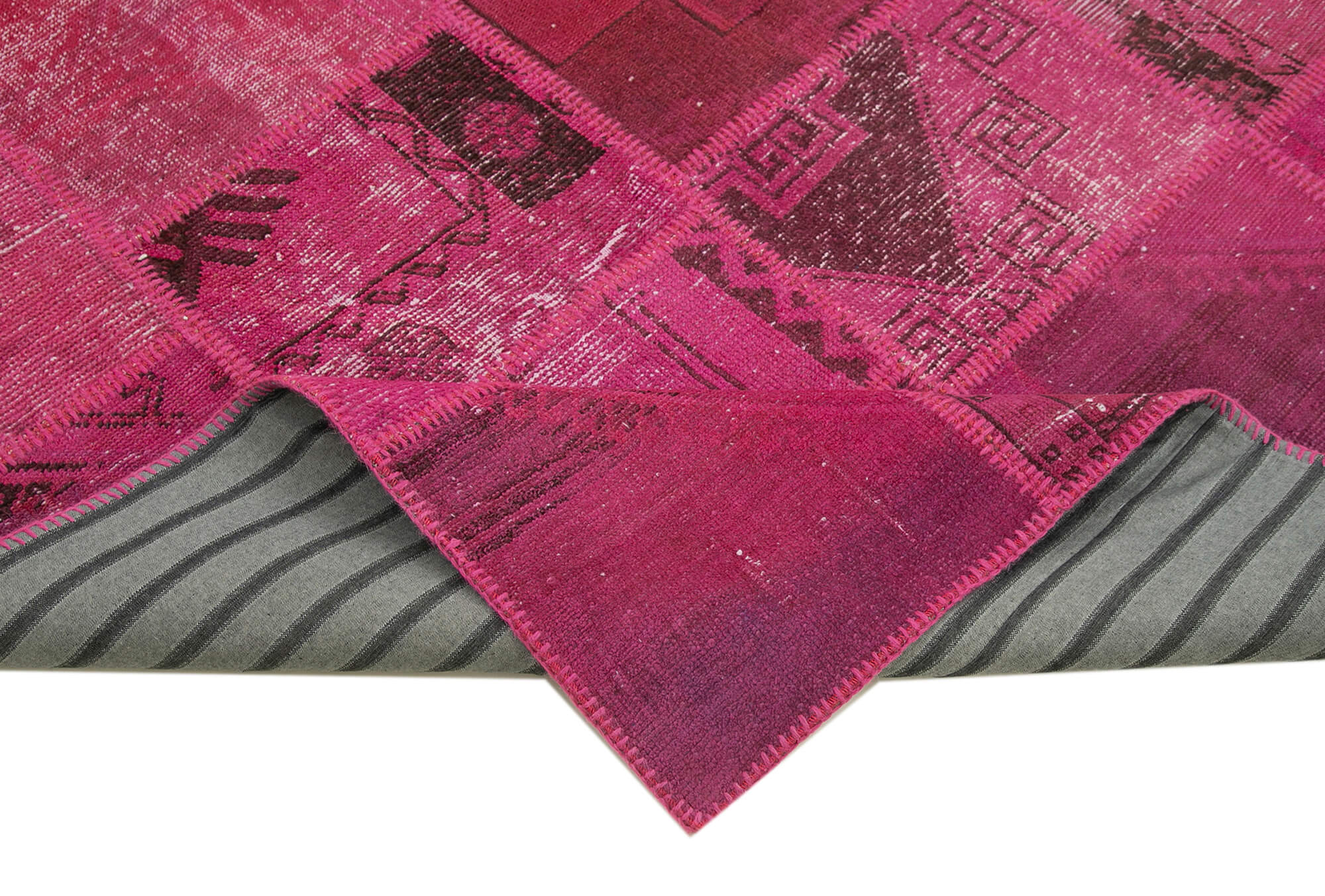 Handmade Patchwork Rug – Pink Patchwork Carpet Cotton Wool Rug 6'6''x9'11''