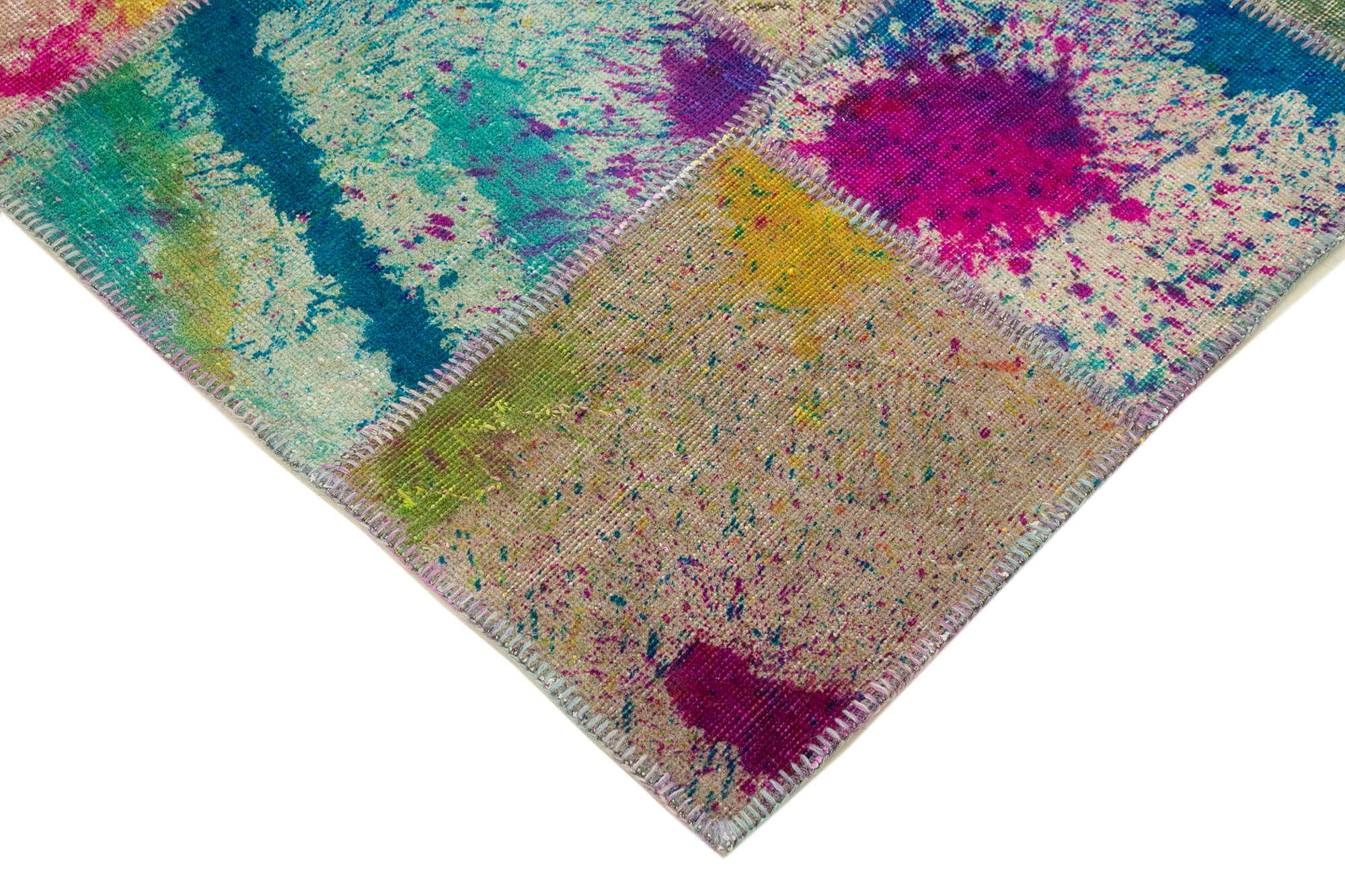 Handmade Area Rug - Kirk Yama Grey Patchwork Cotton Wool Carpet 6'7''x9'11''