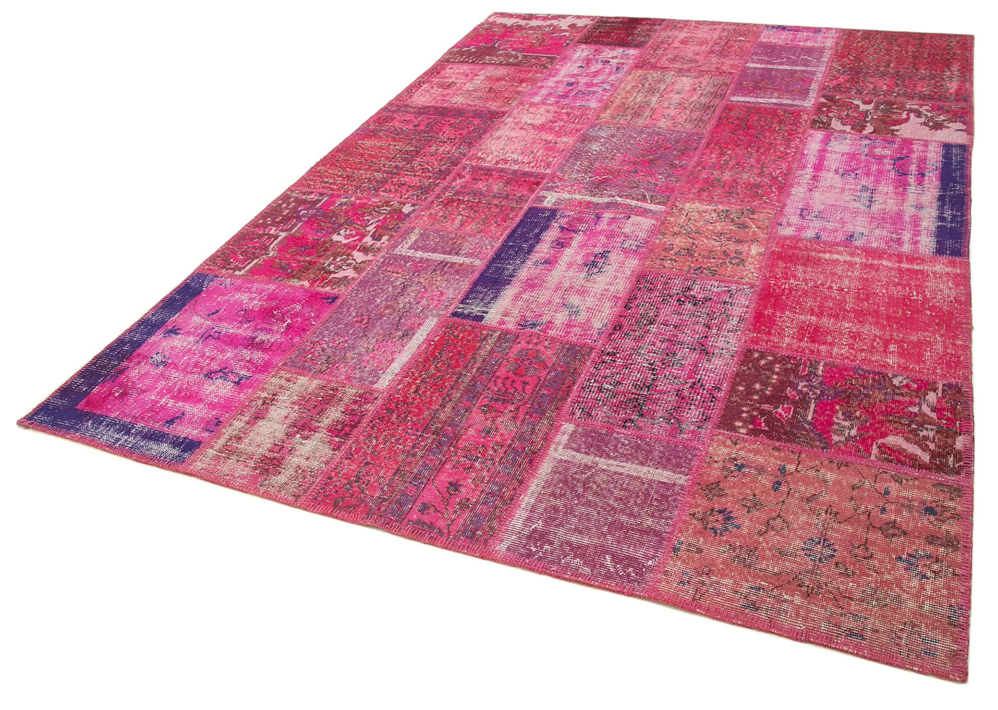 Handmade Patchwork Rug - Kirk Yama Pink Cotton Wool Area Rug 6'6''x9'8''