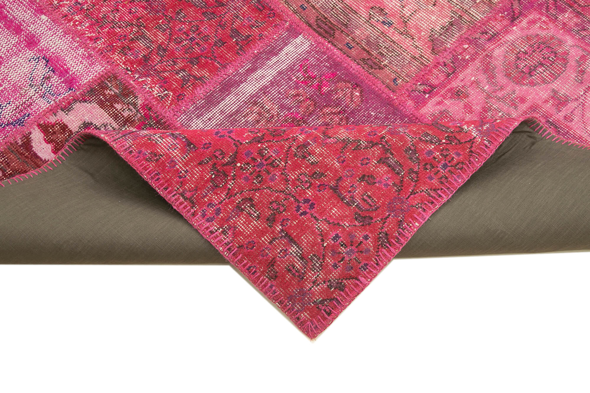 Handmade Patchwork Rug - Kirk Yama Pink Cotton Wool Area Rug 6'6''x9'8''