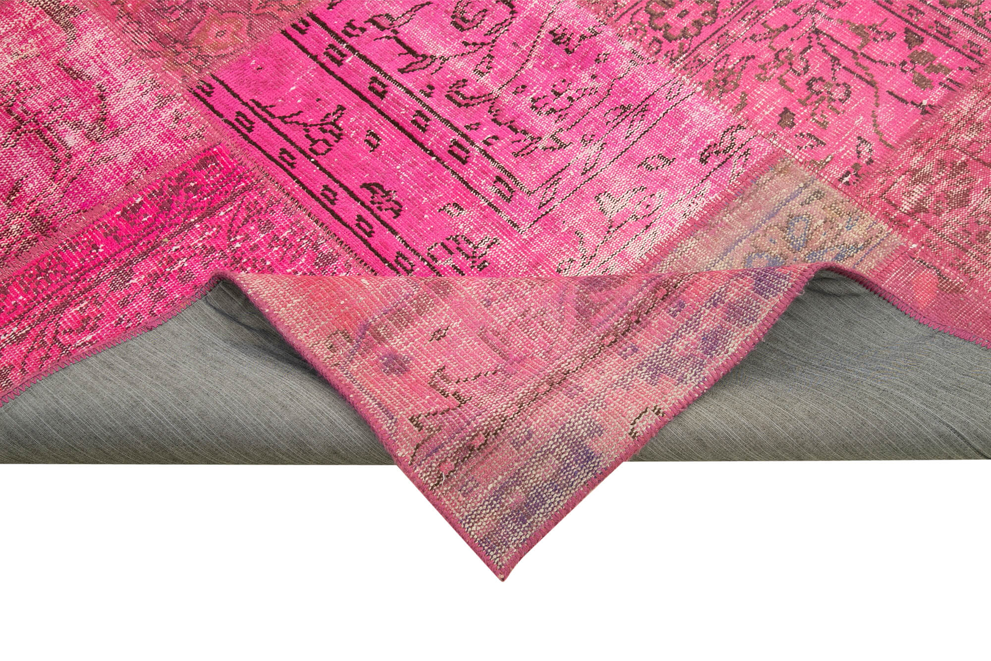 Handmade Area Rug - Kirk Yama Pink Patchwork Cotton Wool Carpet 6'10''x10'4''
