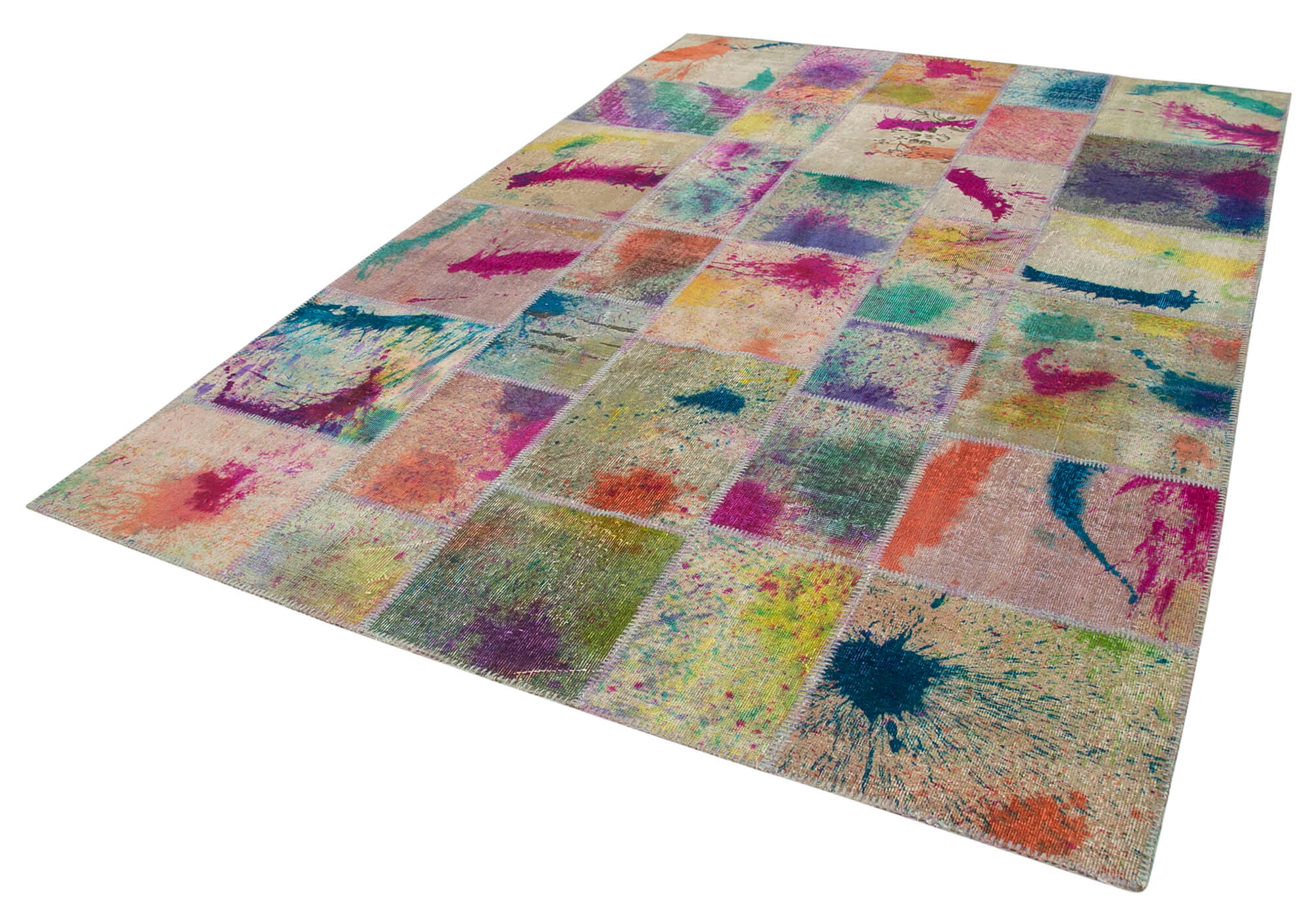 Handmade Area Rug | Grey Patchwork Cotton Wool Vintage Turkish Carpet 6'9"x10'0"