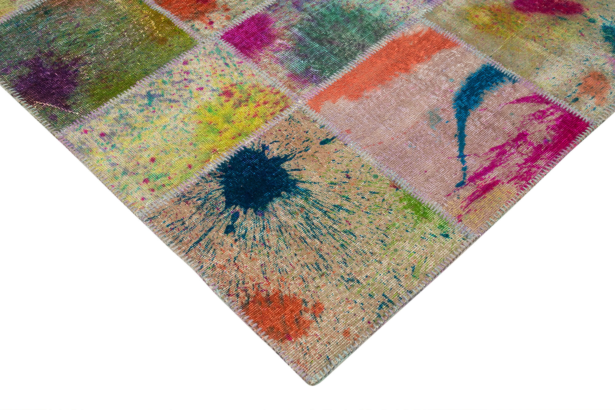 Handmade Area Rug | Grey Patchwork Cotton Wool Vintage Turkish Carpet 6'9"x10'0"