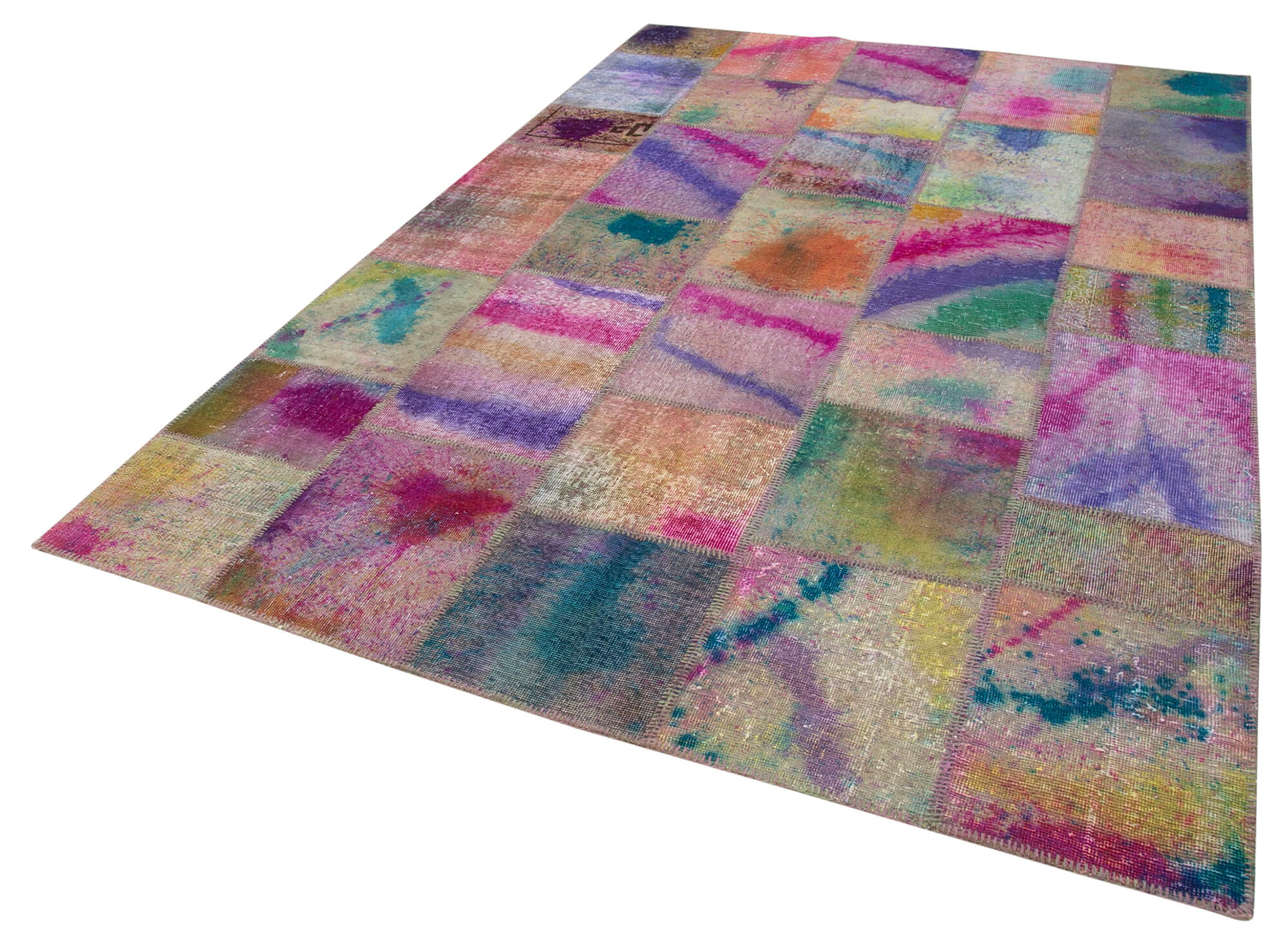 Handmade Wool Area Rug – Kirk Yama Grey Patchwork Carpet, Cotton Wool Blend 6'6''x9'11''