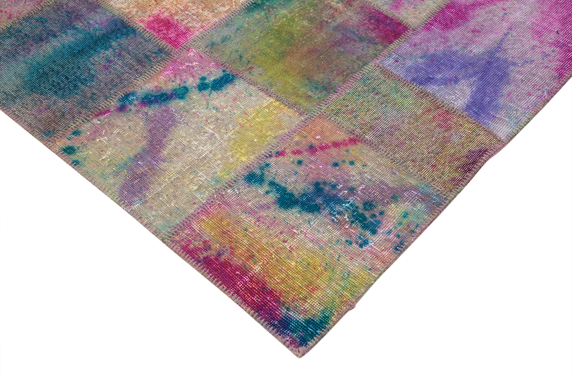 Handmade Wool Area Rug – Kirk Yama Grey Patchwork Carpet, Cotton Wool Blend 6'6''x9'11''