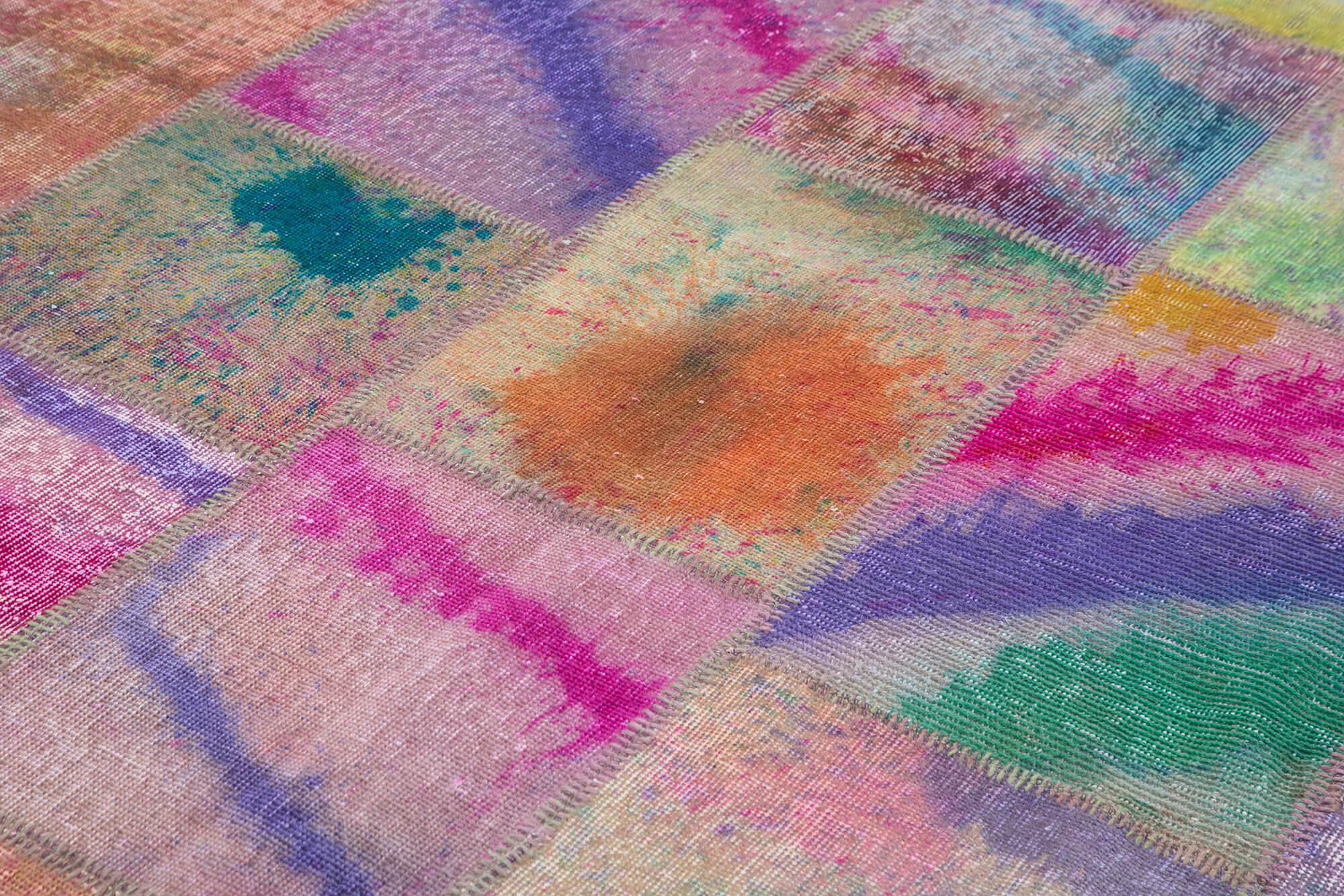 Handmade Wool Area Rug – Kirk Yama Grey Patchwork Carpet, Cotton Wool Blend 6'6''x9'11''