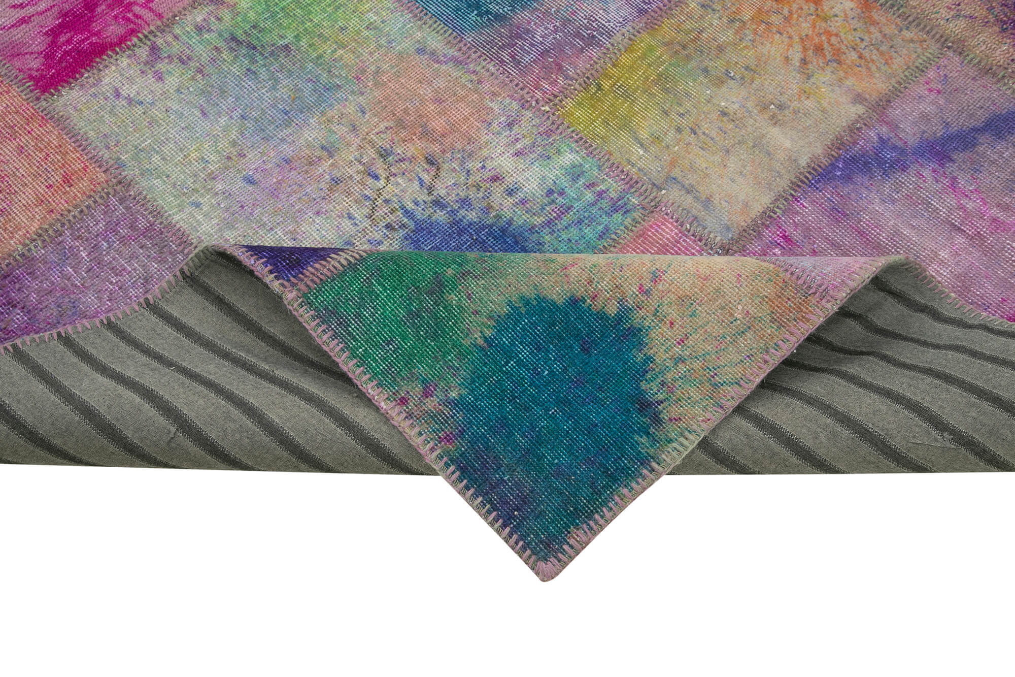 Handmade Wool Area Rug – Kirk Yama Grey Patchwork Carpet, Cotton Wool Blend 6'6''x9'11''