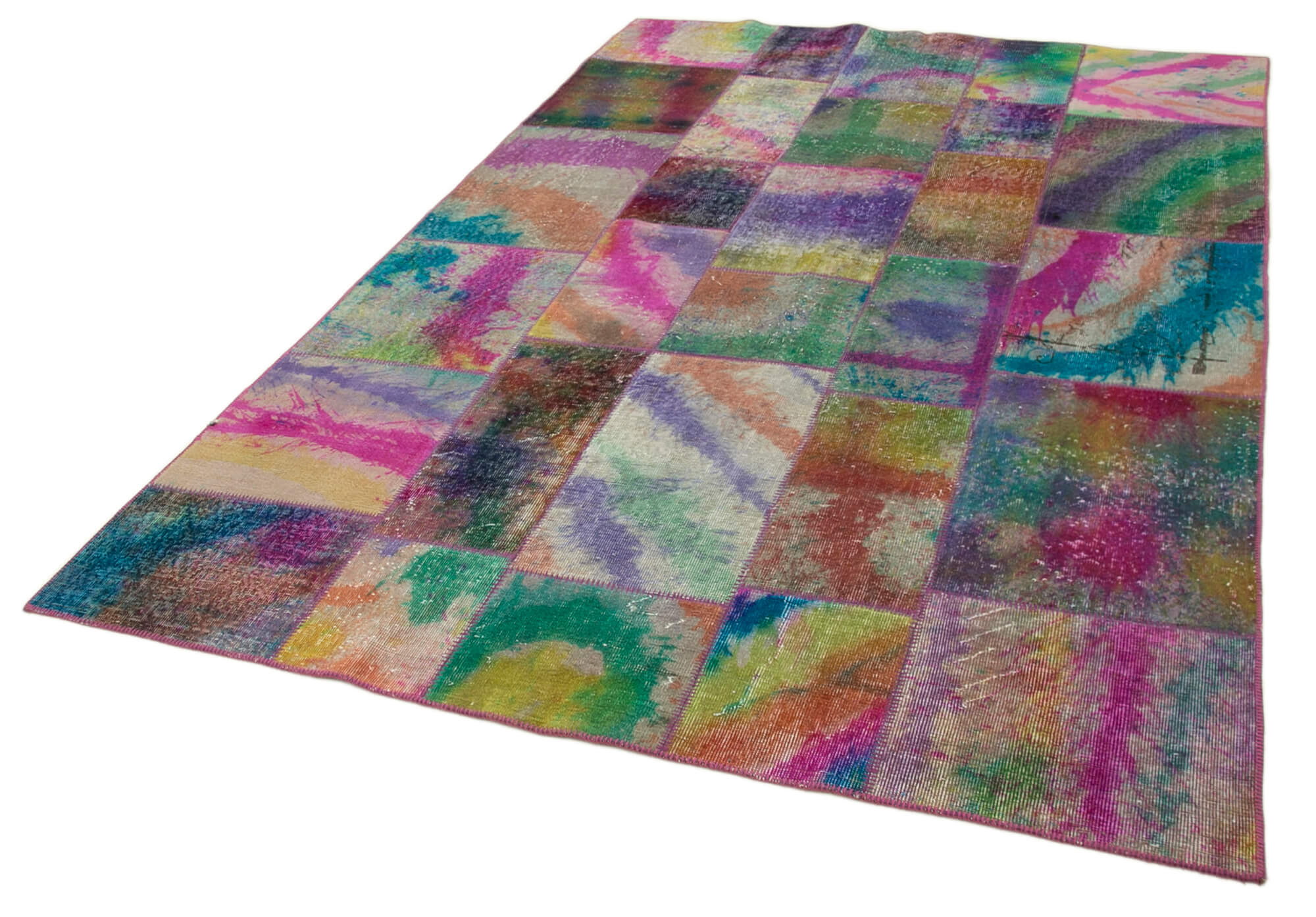 Handmade Area Rug - Grey Patchwork Carpet, Durable Wool Cotton Floor Covering 6'5"x9'10"