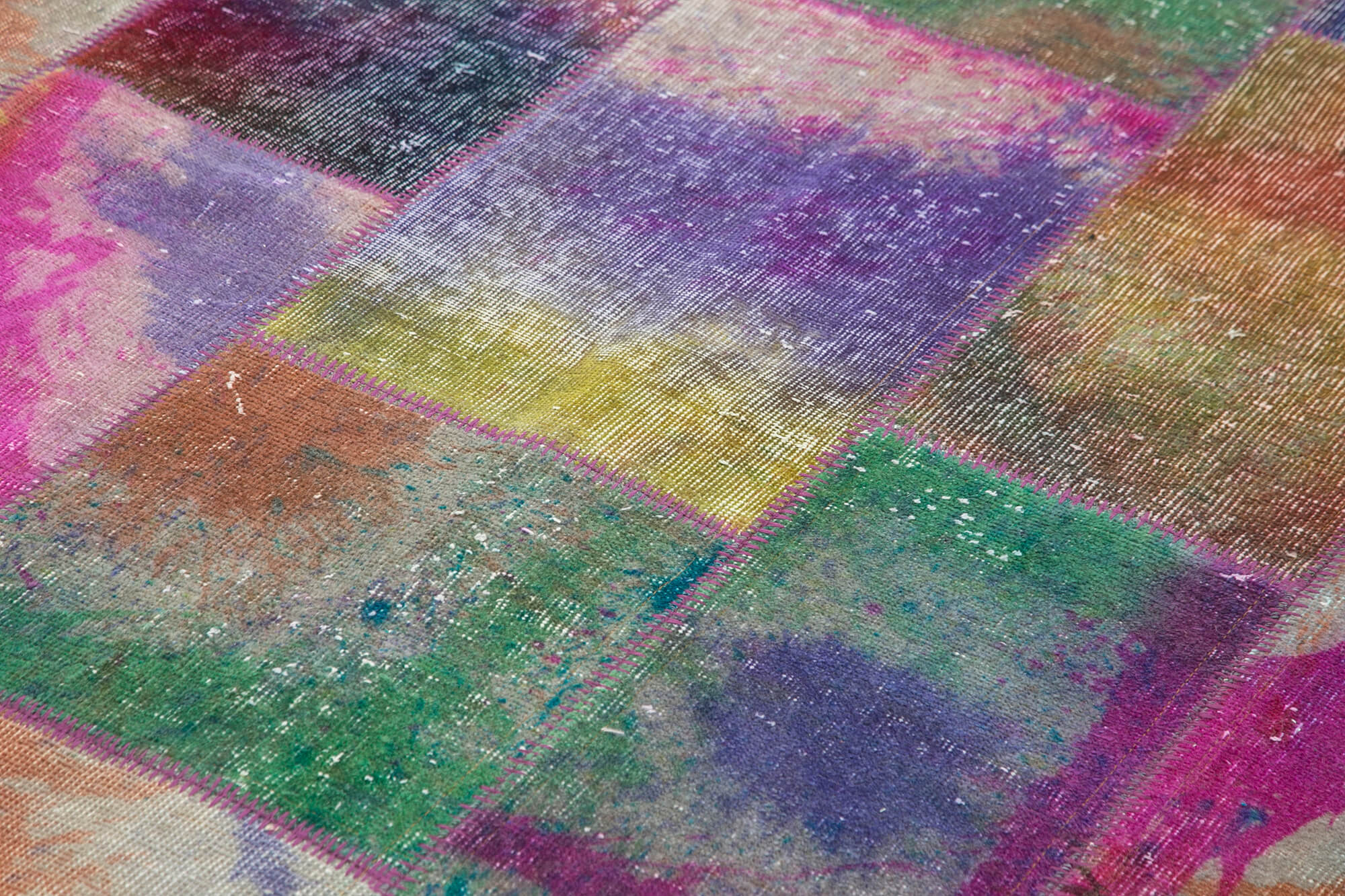 Handmade Area Rug - Grey Patchwork Carpet, Durable Wool Cotton Floor Covering 6'5"x9'10"