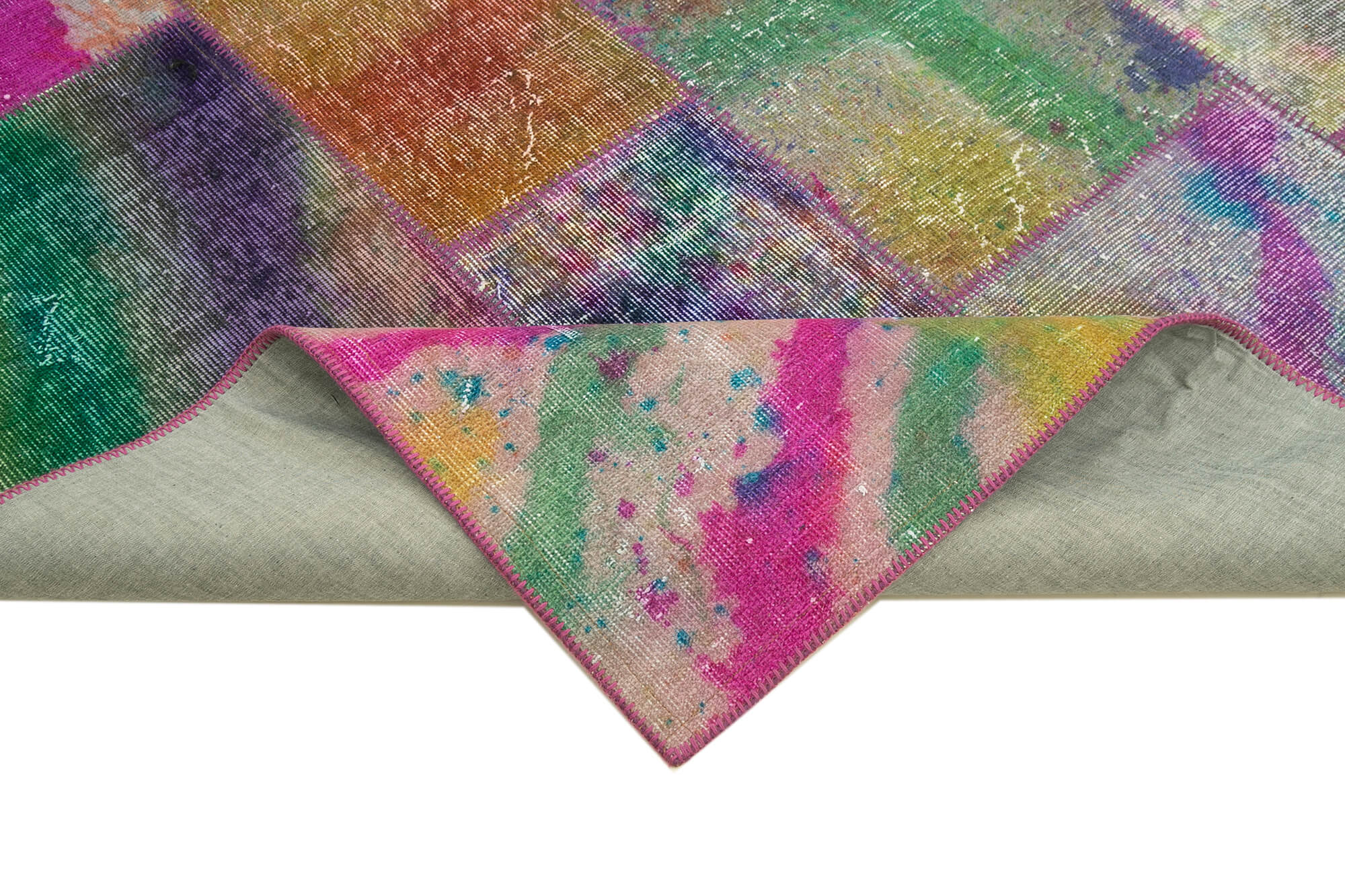 Handmade Area Rug - Grey Patchwork Carpet, Durable Wool Cotton Floor Covering 6'5"x9'10"