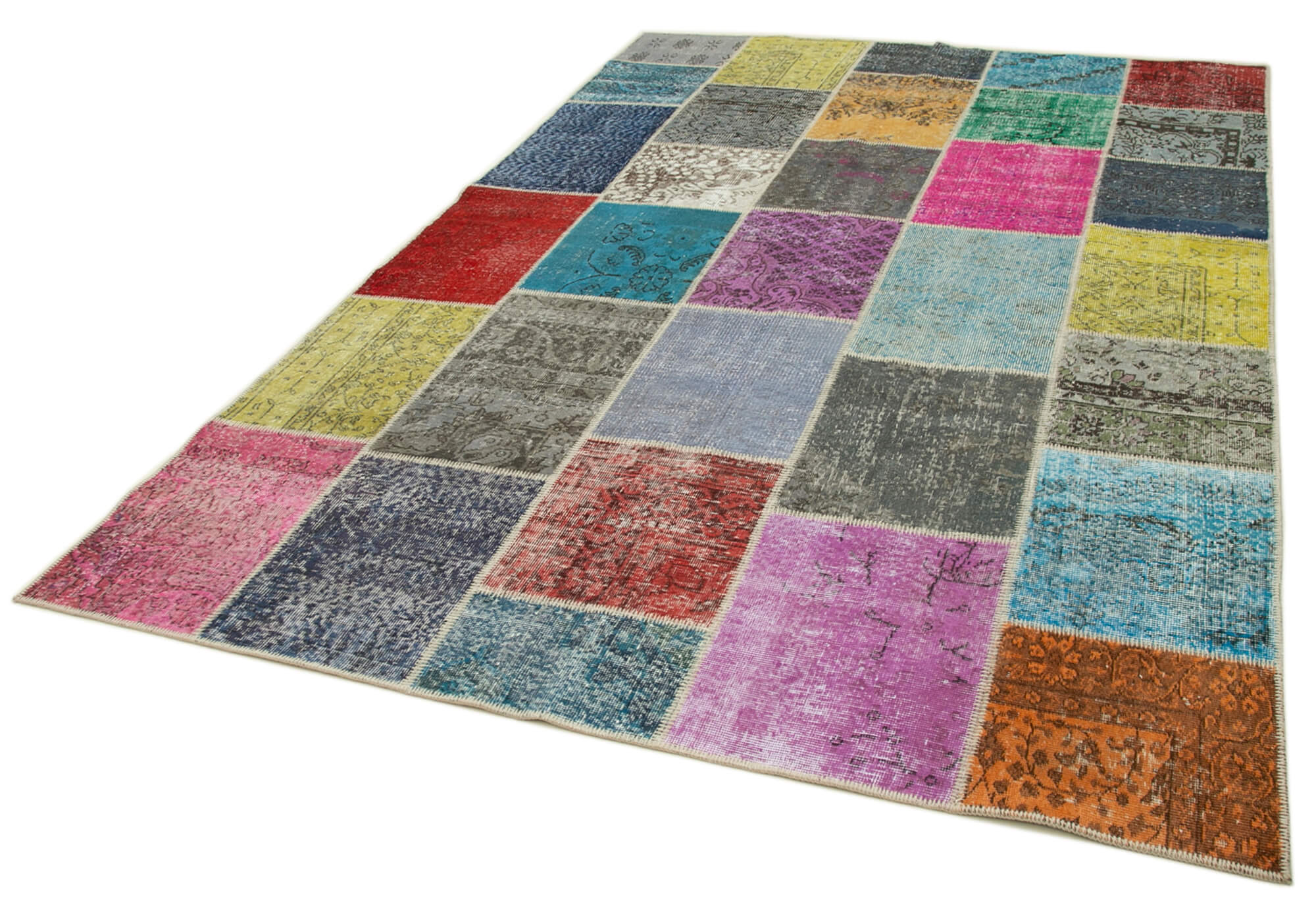 Handmade Area Rug – Kirk Yama Patchwork Cotton Wool 6'9''x9'10'' Vintage Turkish Carpet