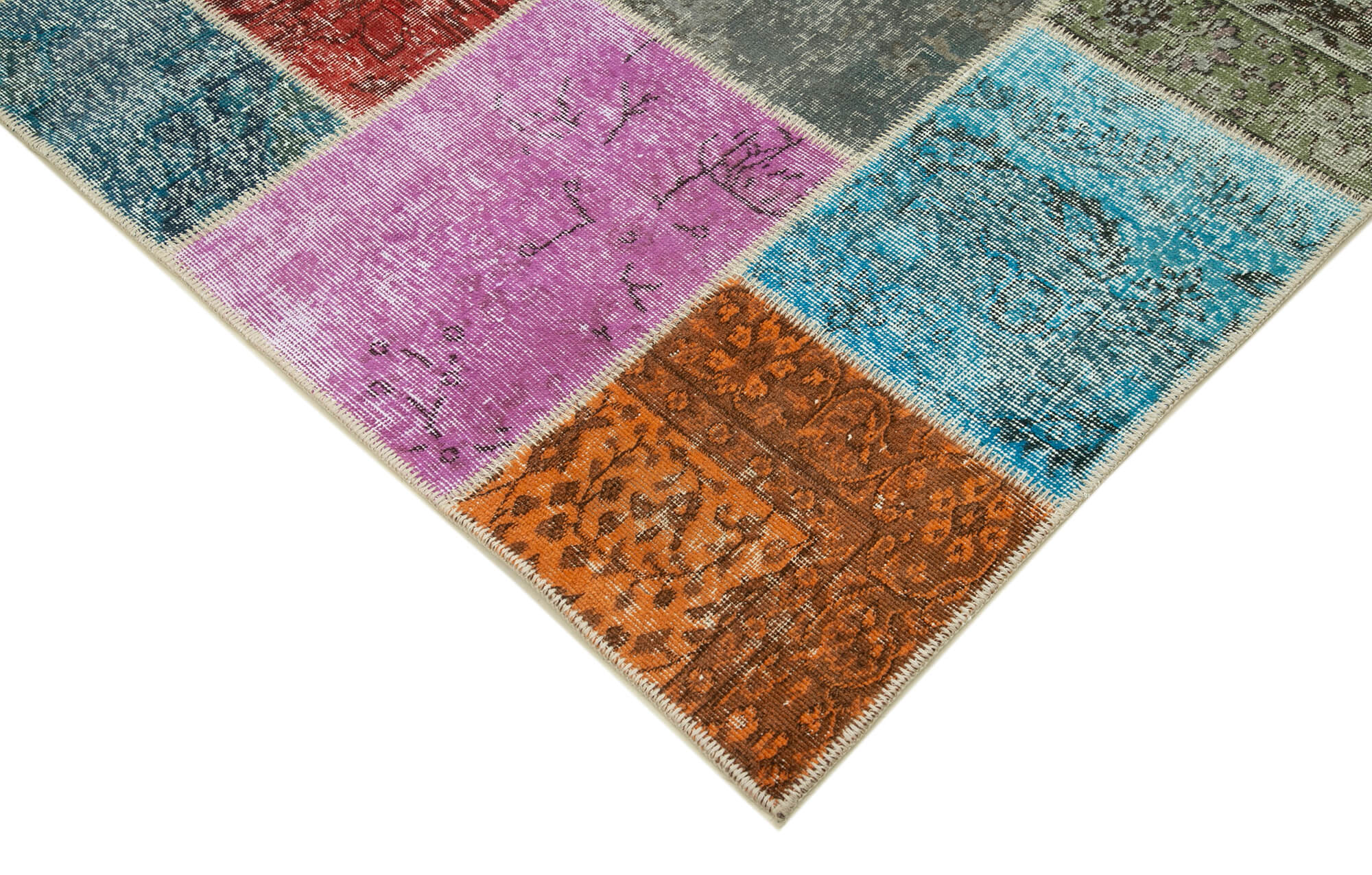 Handmade Area Rug – Kirk Yama Patchwork Cotton Wool 6'9''x9'10'' Vintage Turkish Carpet