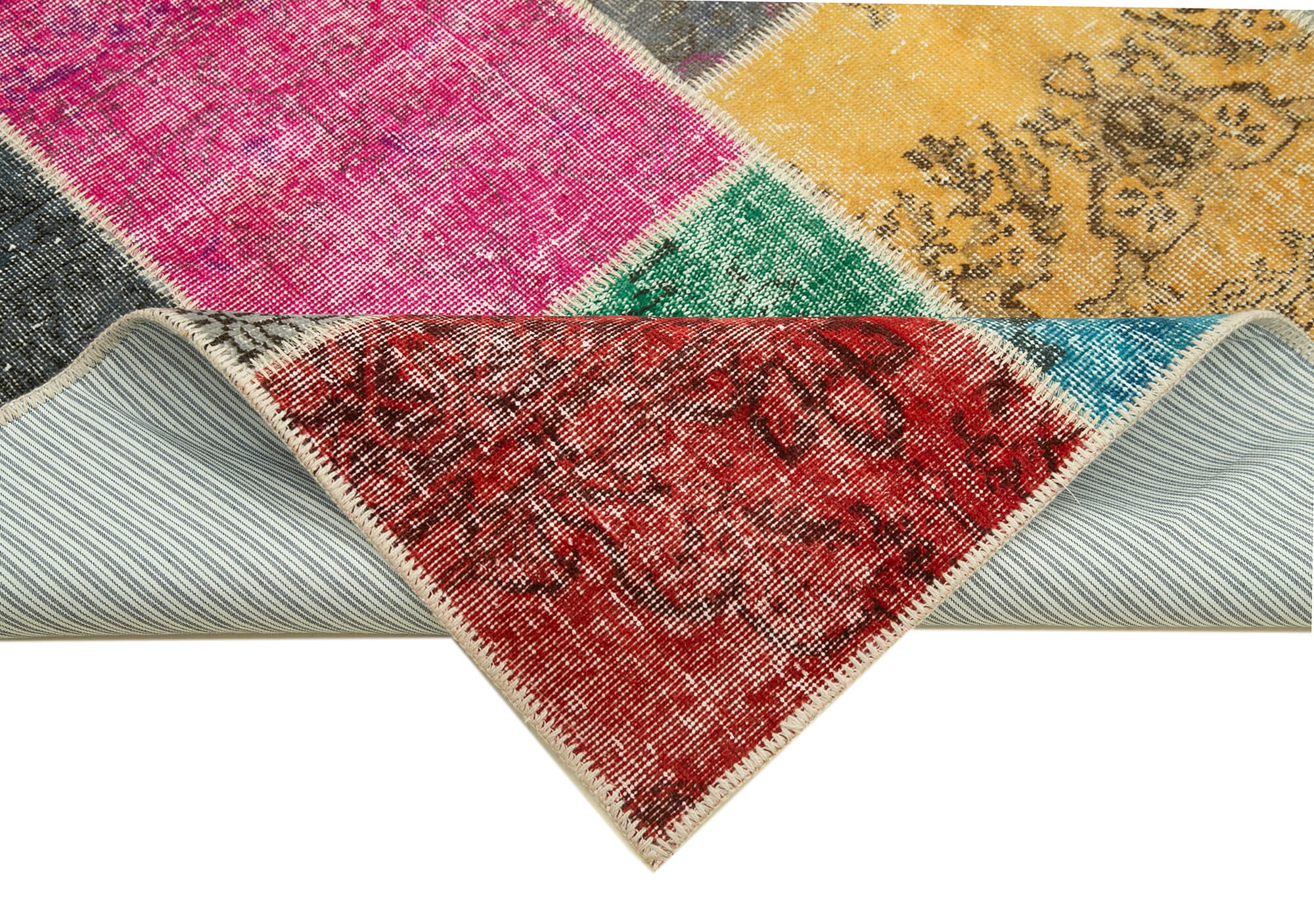 Handmade Area Rug – Kirk Yama Patchwork Cotton Wool 6'9''x9'10'' Vintage Turkish Carpet
