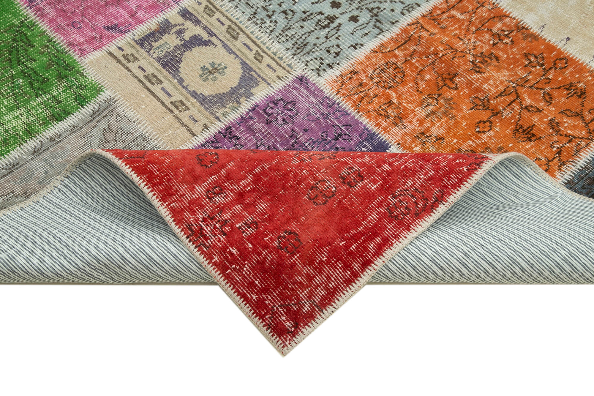 Handmade Area Rug - Kirk Yama Grey Patchwork Cotton Wool Carpet 6'8''x9'10''