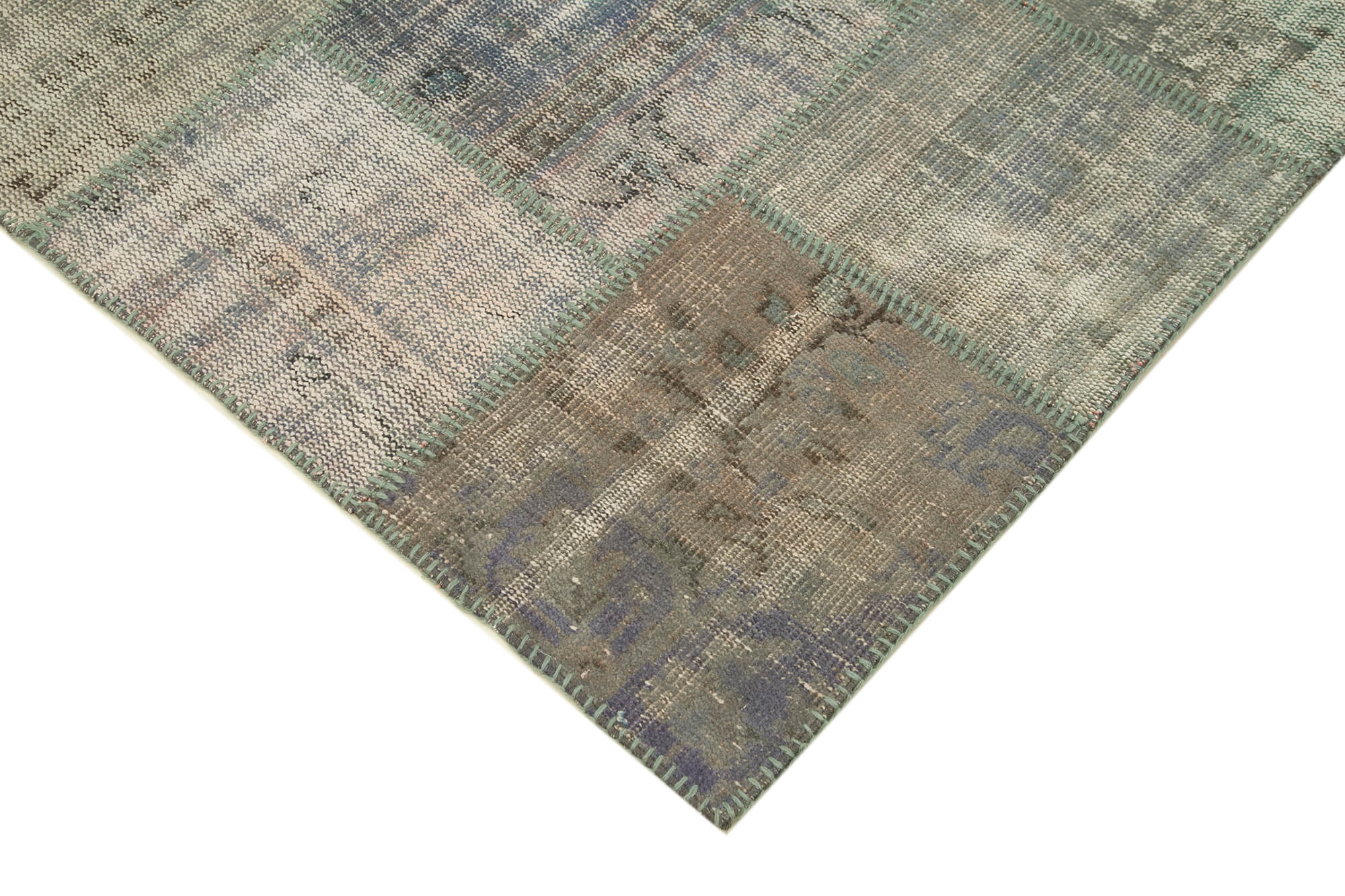 Handmade Area Rug - Kirk Yama Grey Patchwork Cotton Wool Carpet 6'6''x9'9''