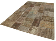 Handmade Wool Area Rug – Brown Patchwork Cotton Wool Rug 6'6" x 9'10"