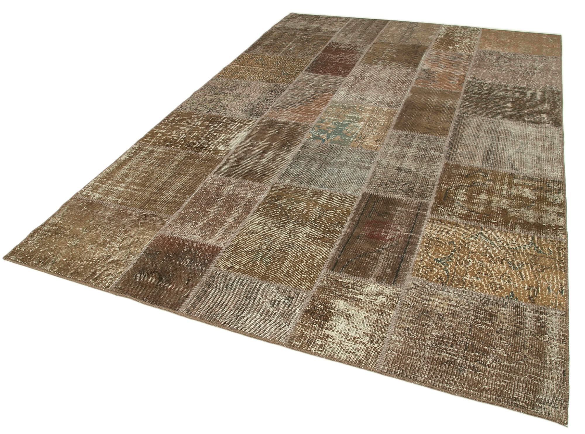 Handmade Wool Area Rug – Brown Patchwork Cotton Wool Rug 6'6" x 9'10"