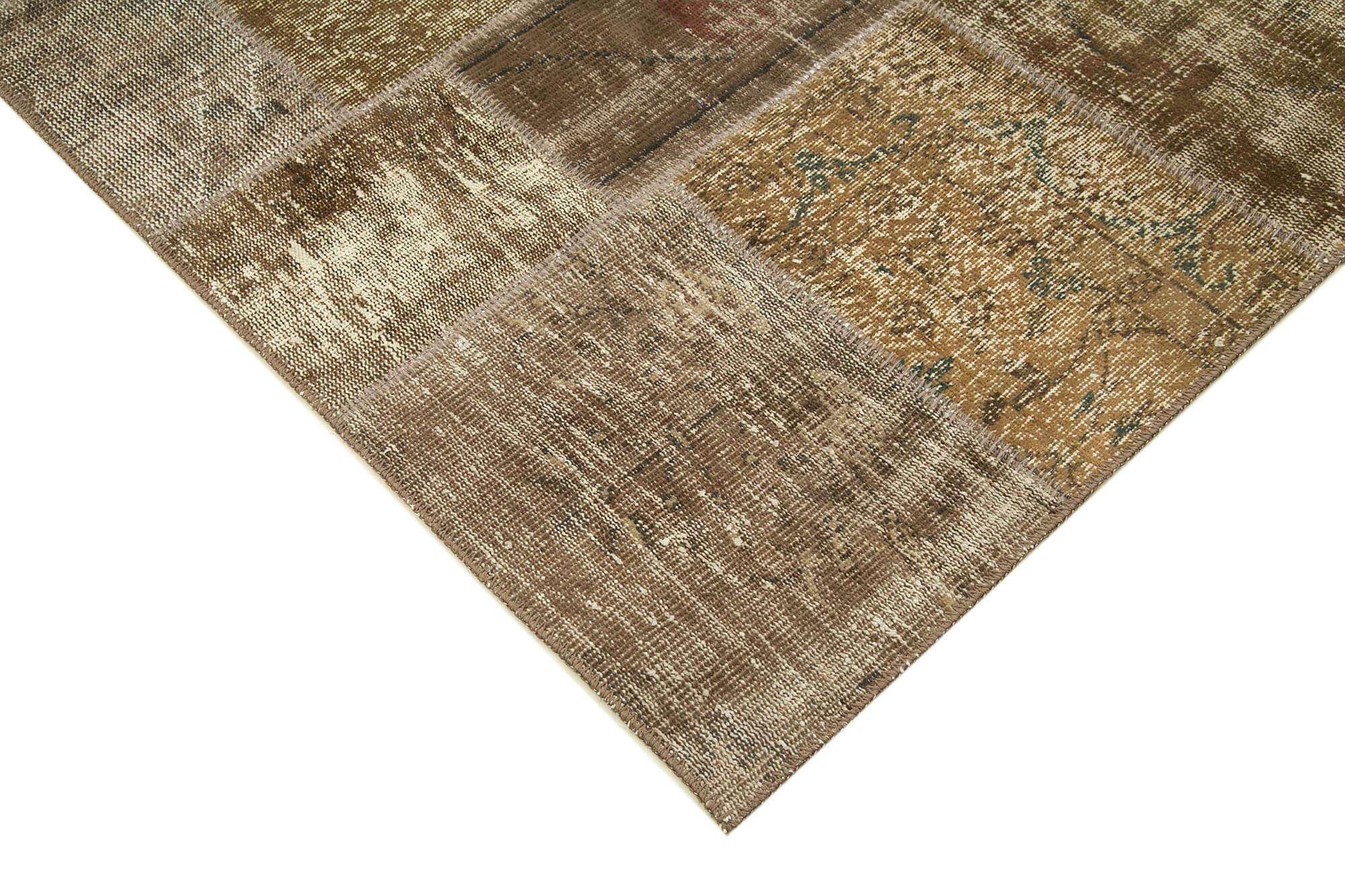 Handmade Wool Area Rug – Brown Patchwork Cotton Wool Rug 6'6" x 9'10"