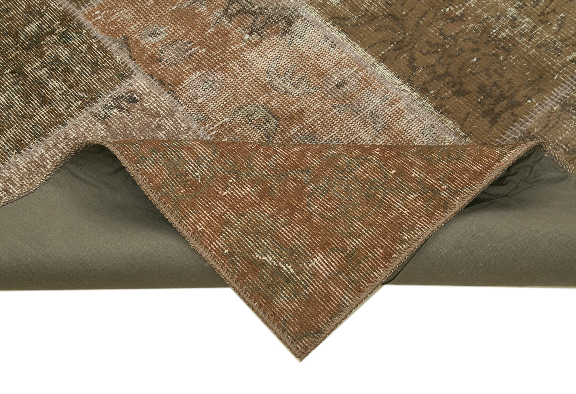 Handmade Wool Area Rug – Brown Patchwork Cotton Wool Rug 6'6" x 9'10"