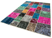 Handmade Area Rug - Blue Patchwork Wool Cotton Carpet 6'9''x10'0'' for Living Room