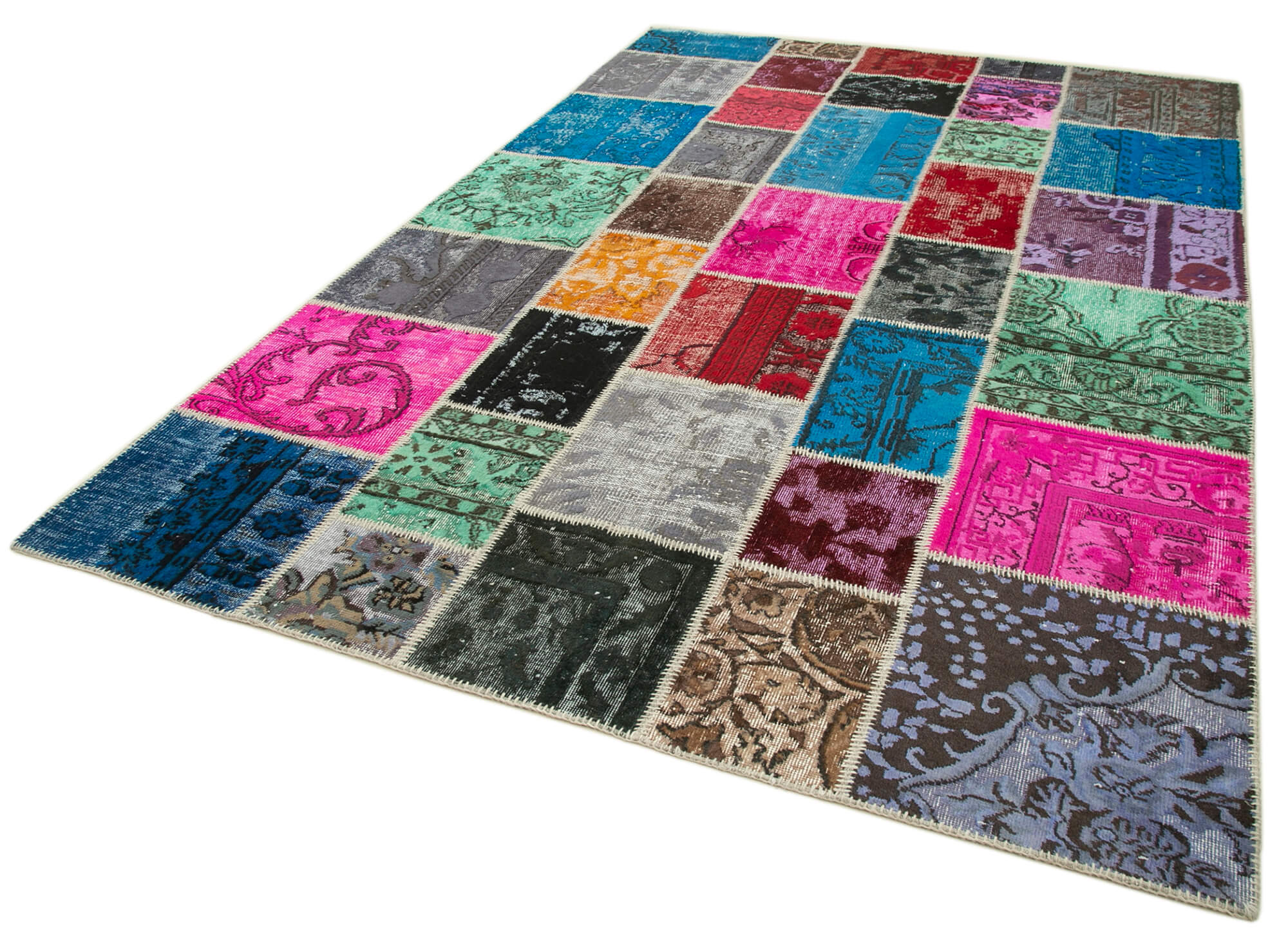 Handmade Area Rug - Blue Patchwork Wool Cotton Carpet 6'9''x10'0'' for Living Room