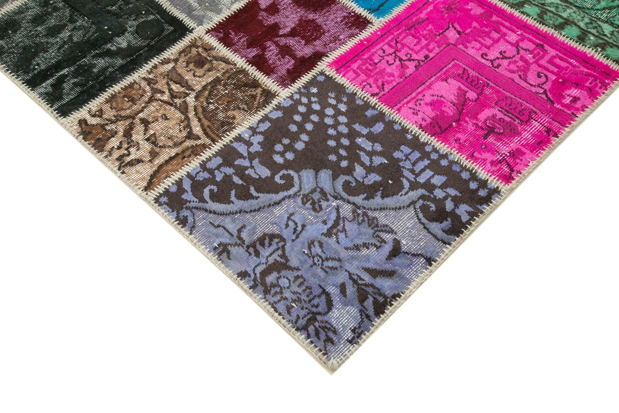 Handmade Area Rug - Blue Patchwork Wool Cotton Carpet 6'9''x10'0'' for Living Room