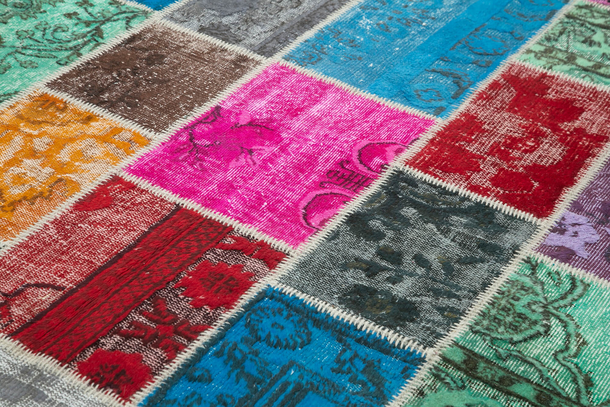 Handmade Area Rug - Blue Patchwork Wool Cotton Carpet 6'9''x10'0'' for Living Room