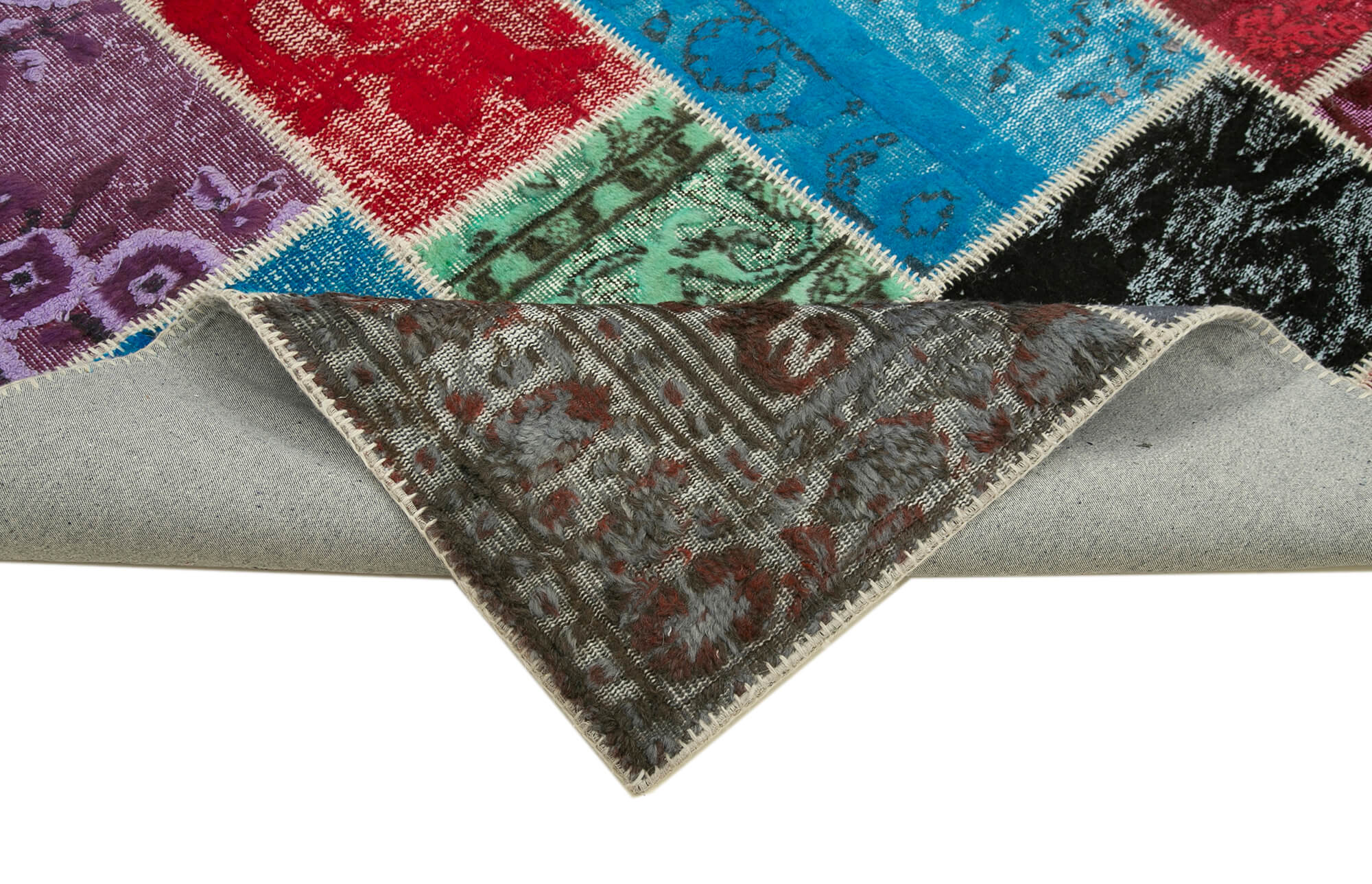 Handmade Area Rug - Blue Patchwork Wool Cotton Carpet 6'9''x10'0'' for Living Room