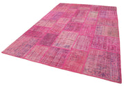 Handmade Patchwork Rug - Kirk Yama Pink Patchwork Cotton Wool Carpet 6'9''x9'11''
