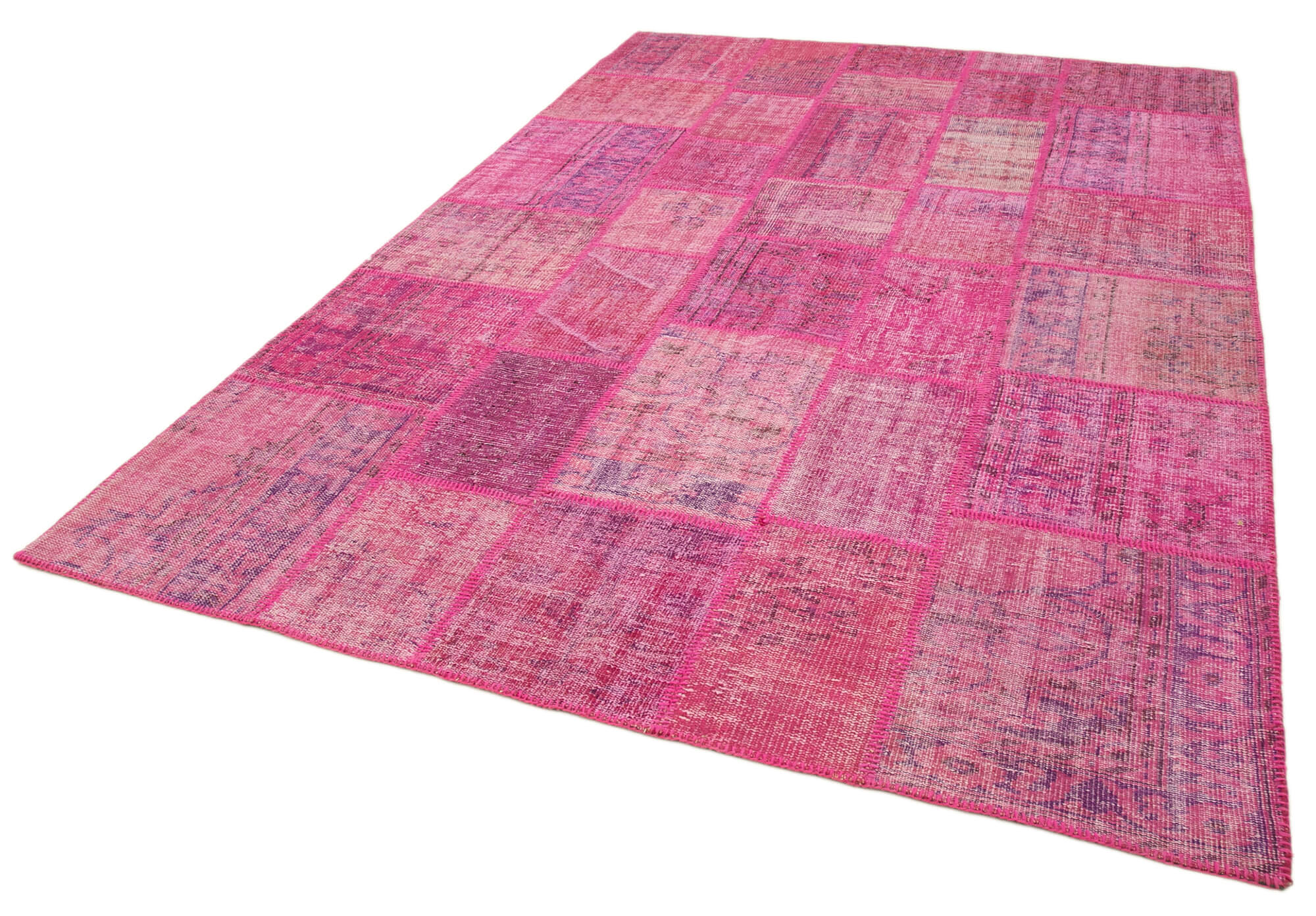 Handmade Patchwork Rug - Kirk Yama Pink Patchwork Cotton Wool Carpet 6'9''x9'11''