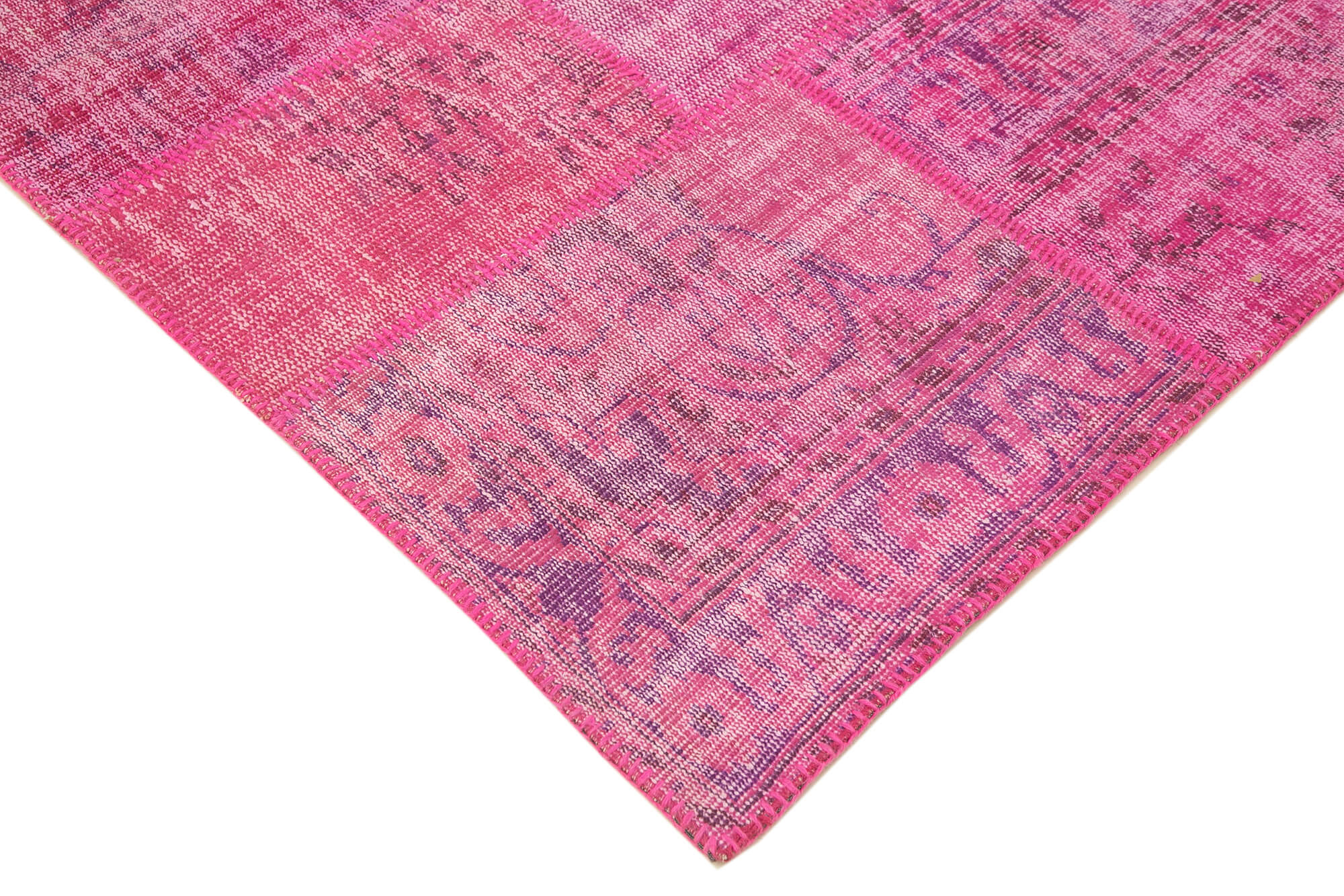 Handmade Patchwork Rug - Kirk Yama Pink Patchwork Cotton Wool Carpet 6'9''x9'11''