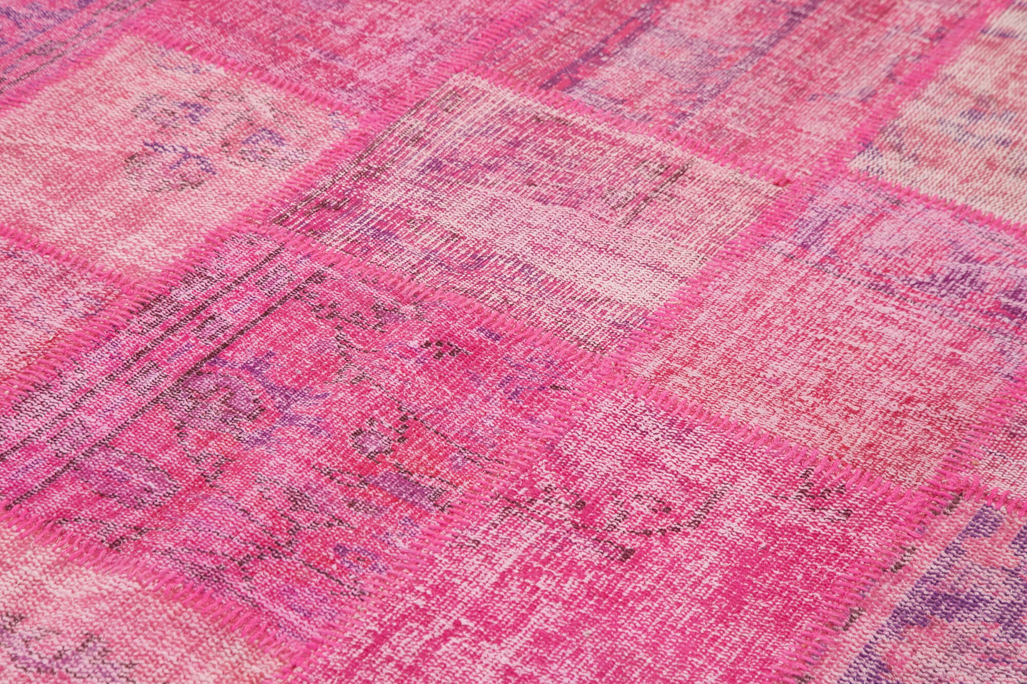 Handmade Patchwork Rug - Kirk Yama Pink Patchwork Cotton Wool Carpet 6'9''x9'11''